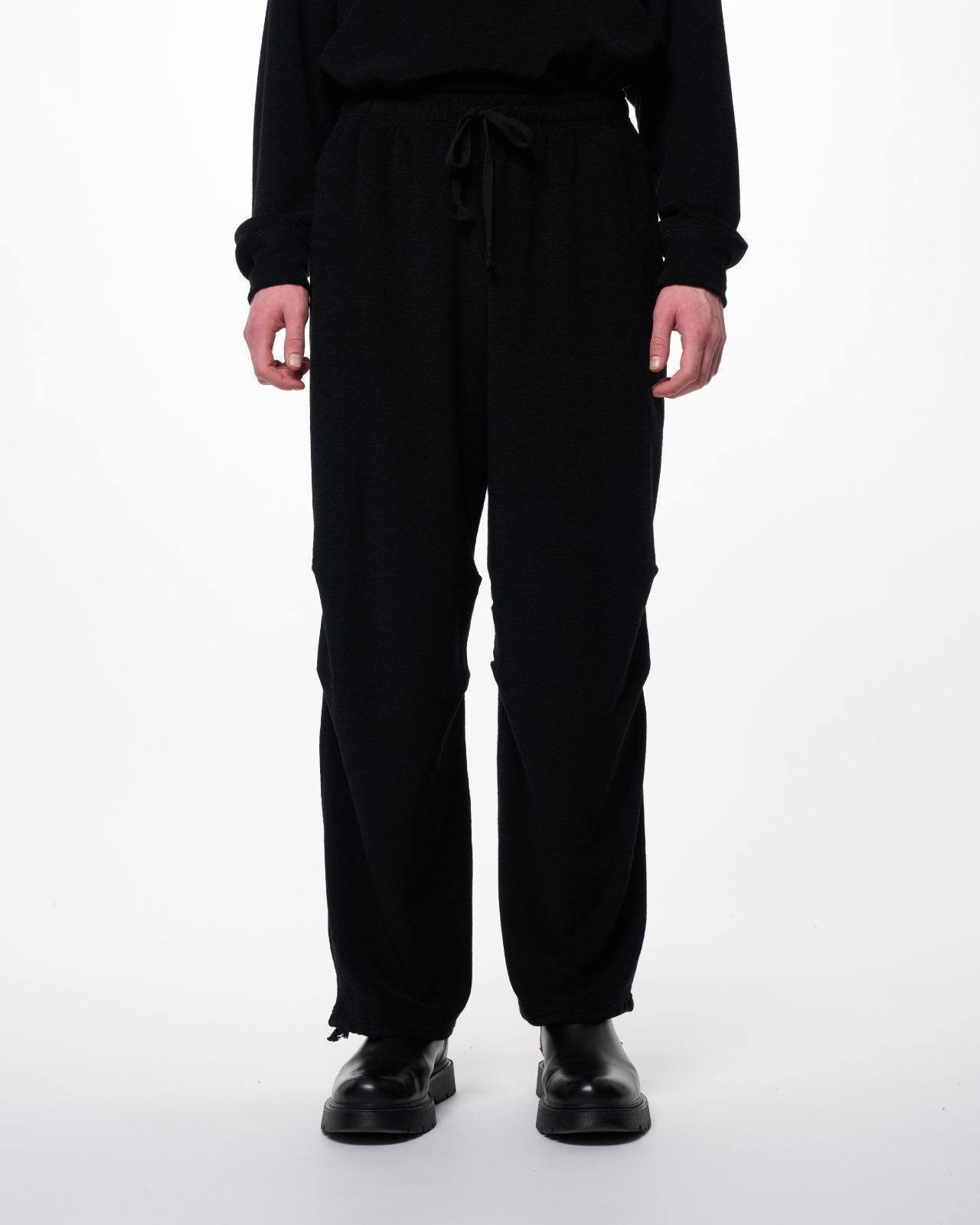 スーパー140 2/60ウールパイル / タックドニートレーニングパンツ, Black