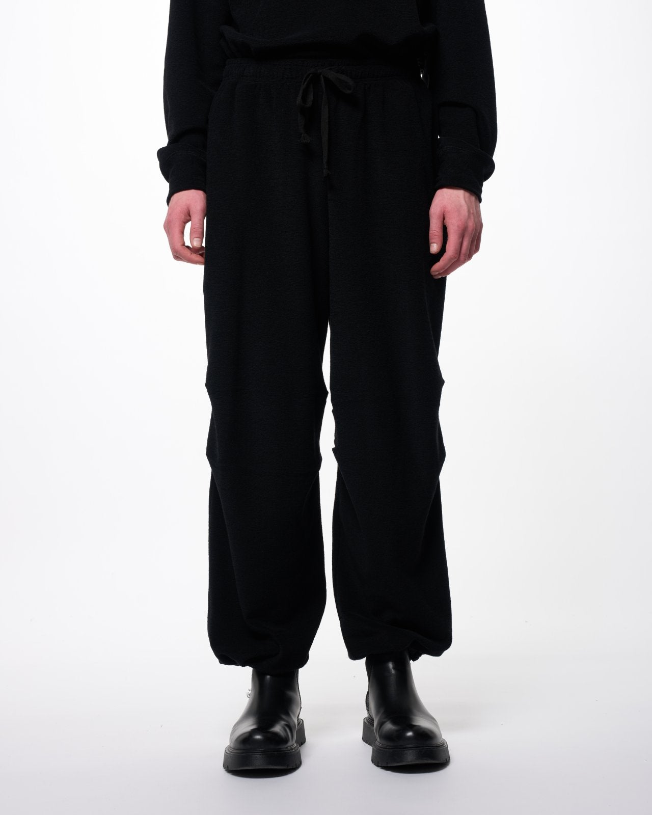スーパー140 2/60ウールパイル / タックドニートレーニングパンツ, Black