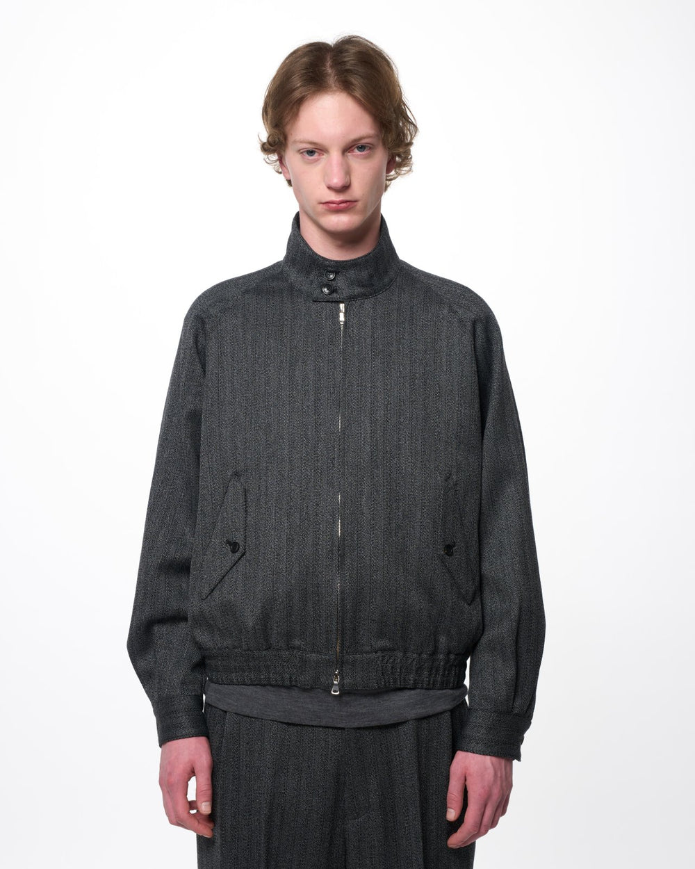 Organic Wool Twisted Melange Herringbone / Dog Ear Jacket, Gray