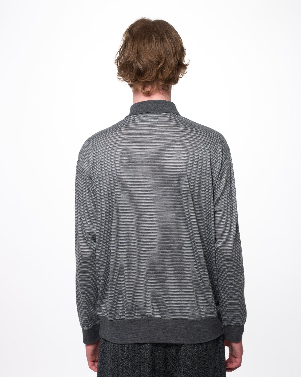 Super 120s ウォッシャブルウール天竺 / ワンボタンL/Sポロ, Gray Border