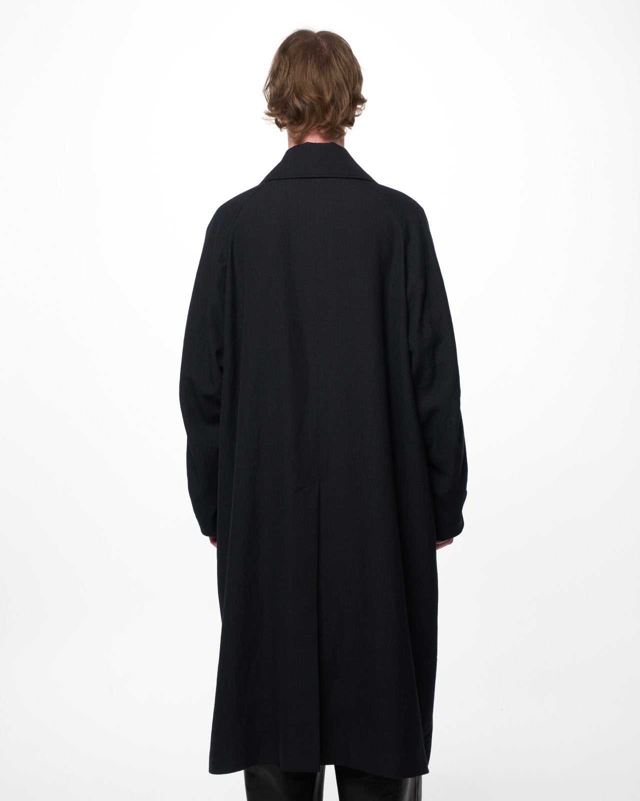 Tumbled Wool Serge Great Coat, Chambray Black