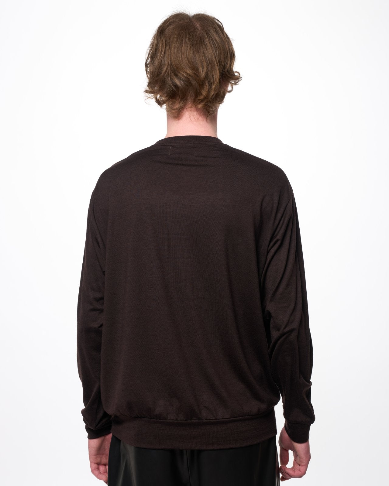 Super 100s Washable Wool Jersey / Crew Neck L/S Tee, Dark Brown