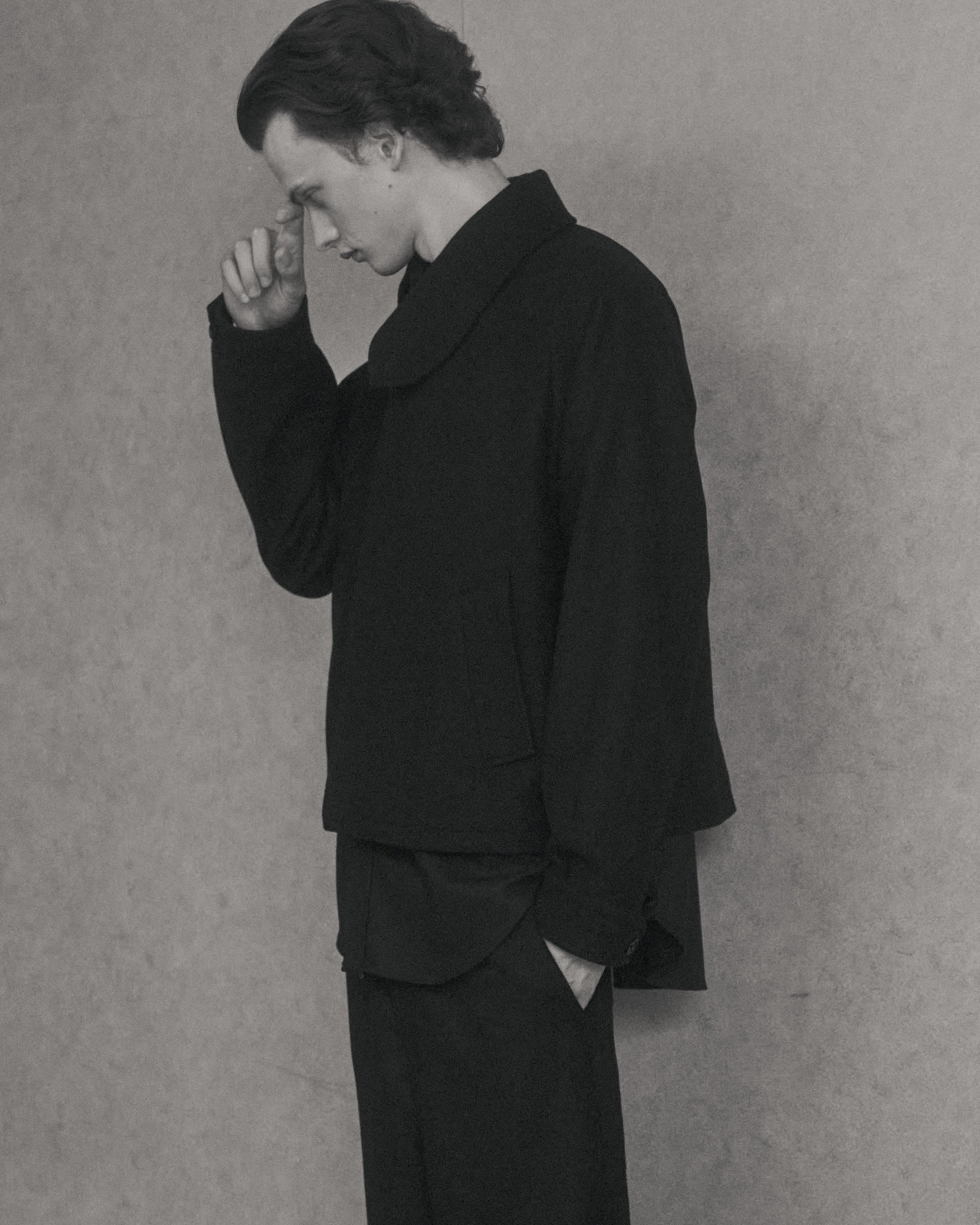 Cashmere Light Melton / Flying Man Jacket, Black