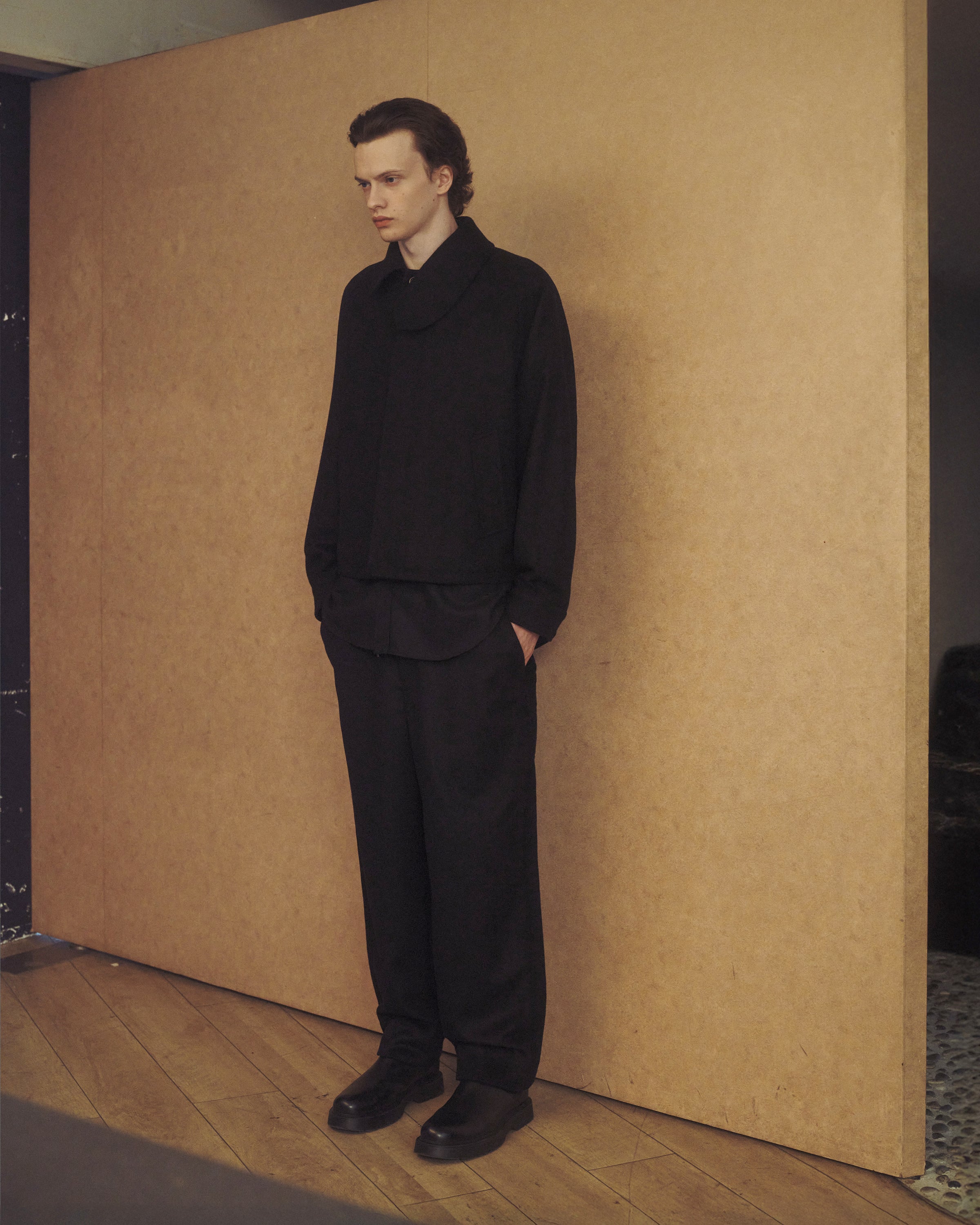 Cashmere Light Melton / Flying Man Jacket, Black