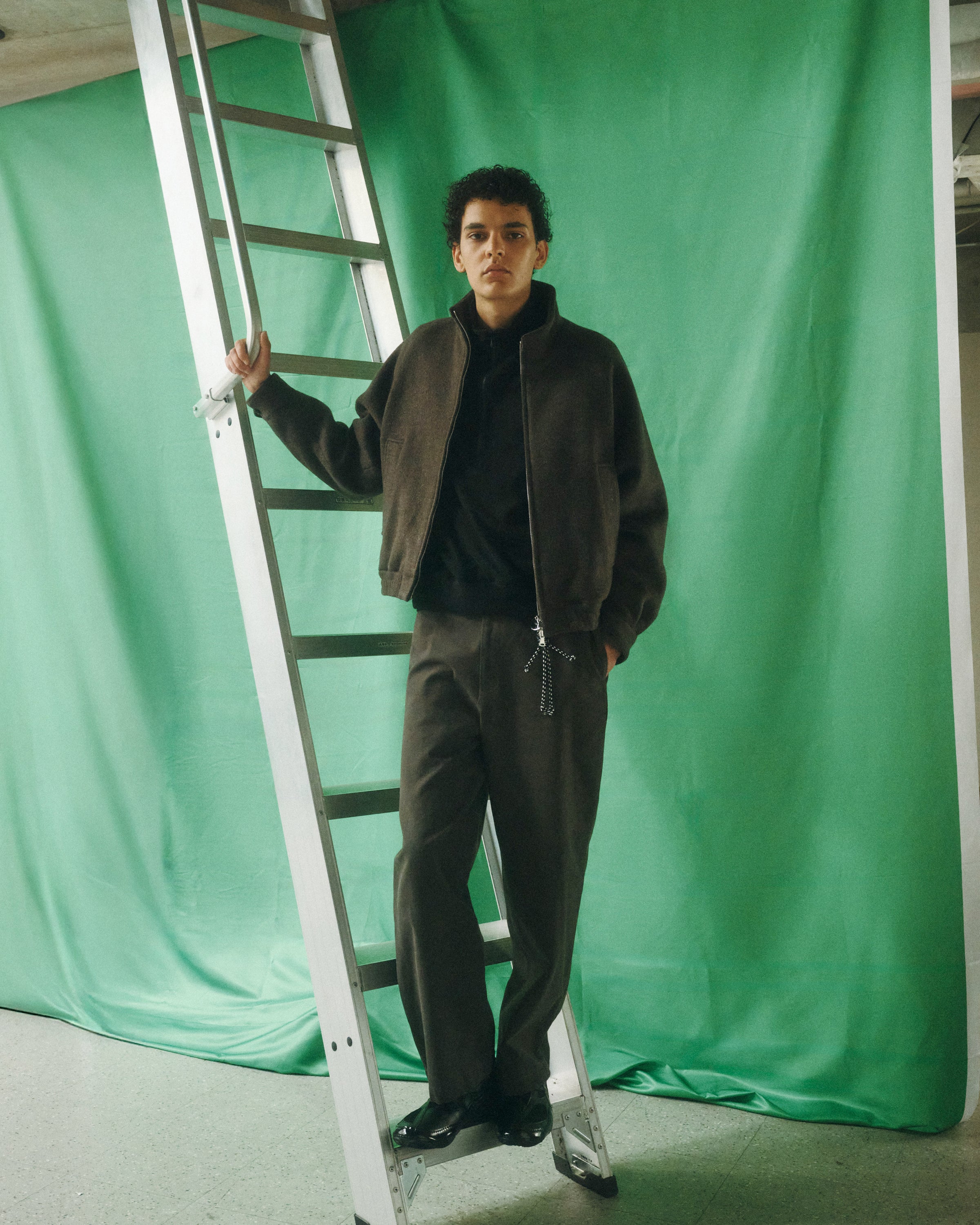 Wool Silk Double Cloth / Track Jacket, Top Olive
