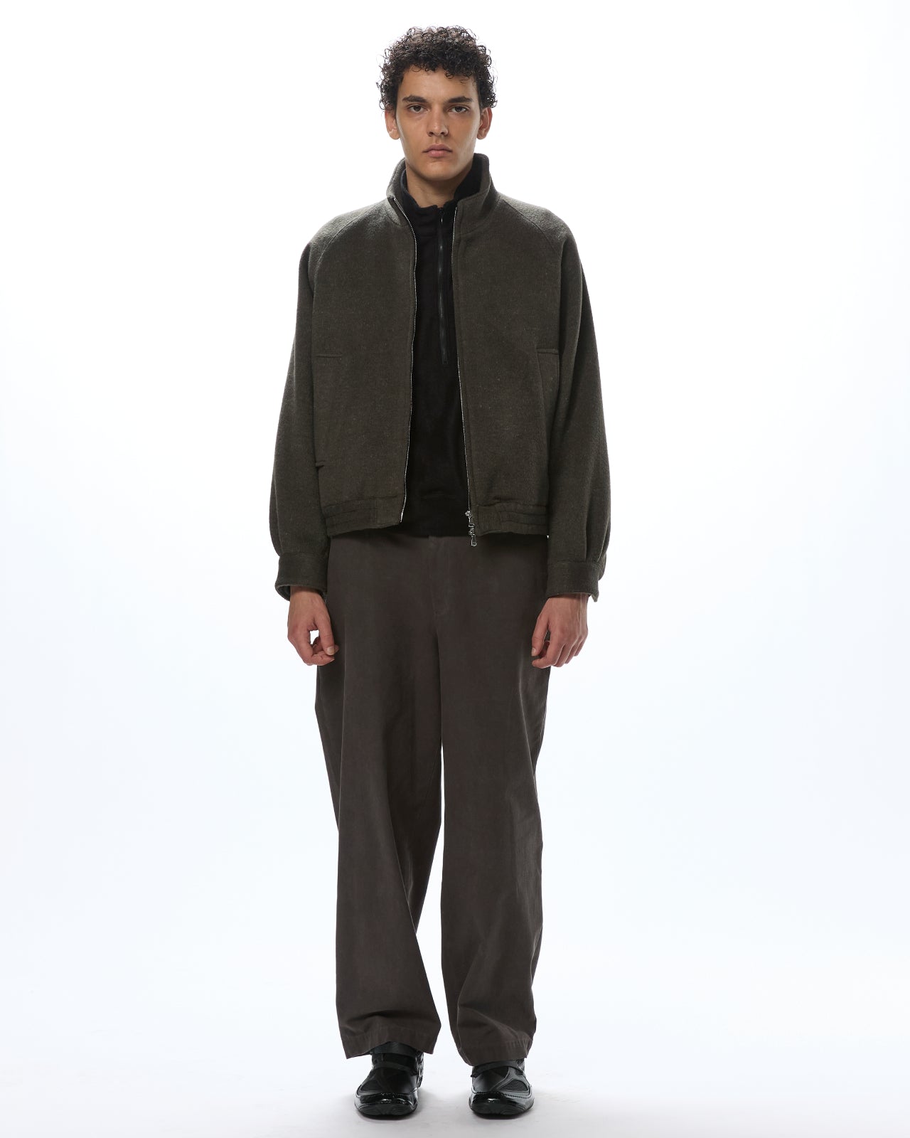 Wool Silk Double Cloth / Track Jacket, Top Olive