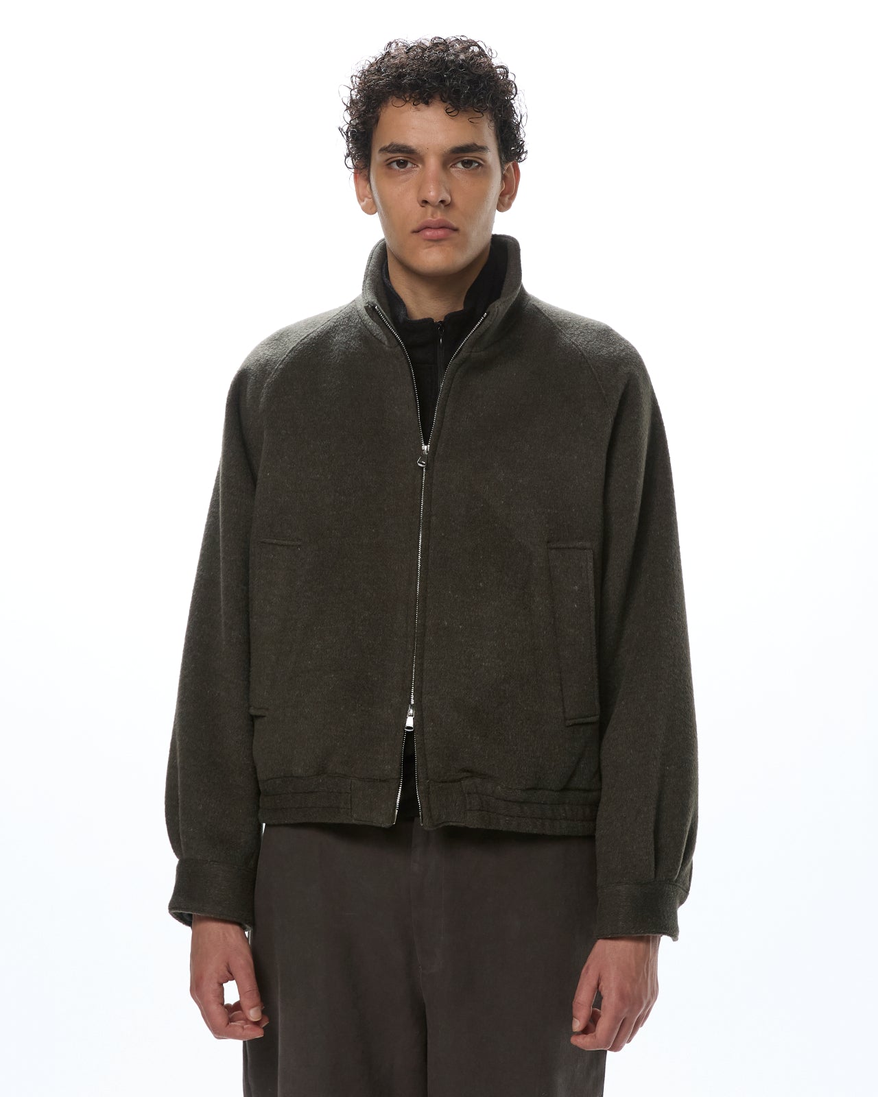 Wool Silk Double Cloth / Track Jacket, Top Olive