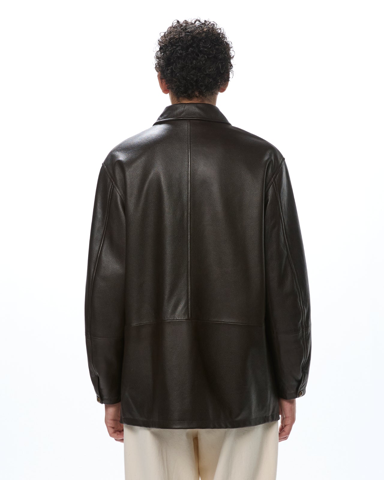 Pebbled Sheepskin / Leather Zip Car Coat, Brown