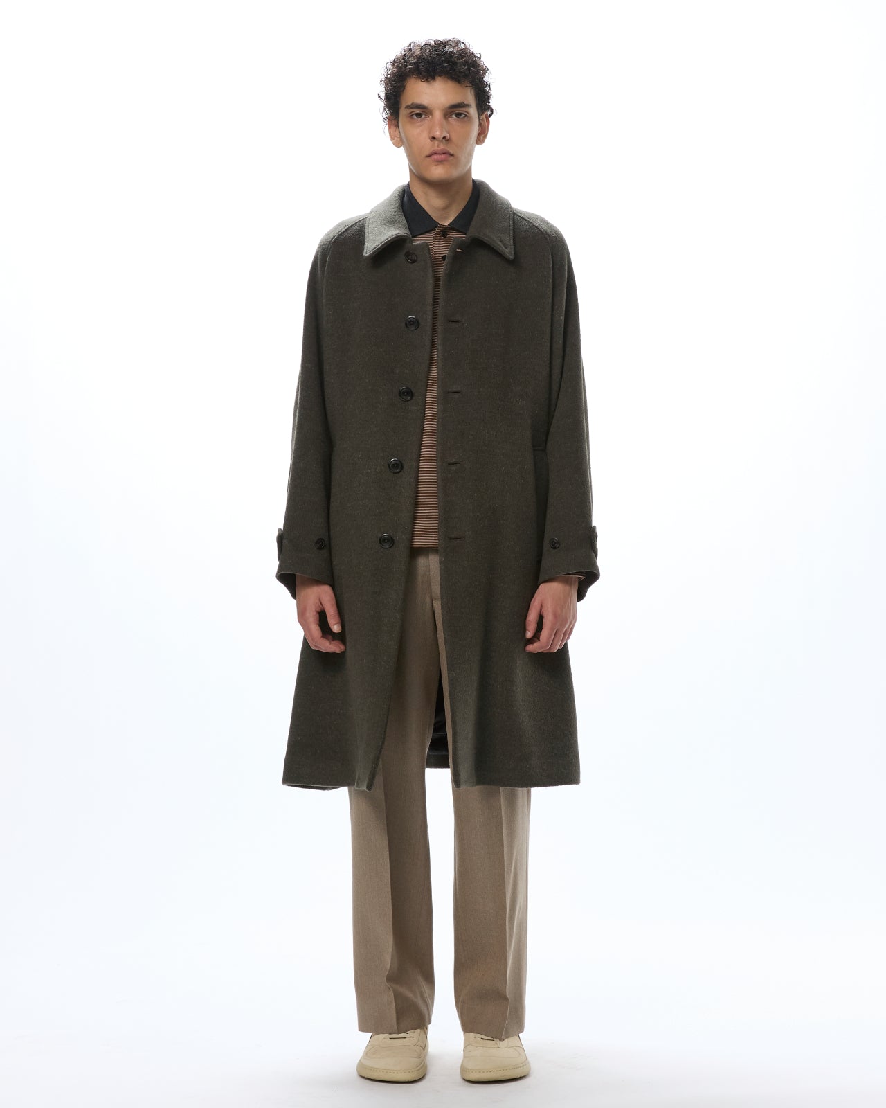 Wool Silk Double Cloth / Walk Around Overcoat, Top Olive