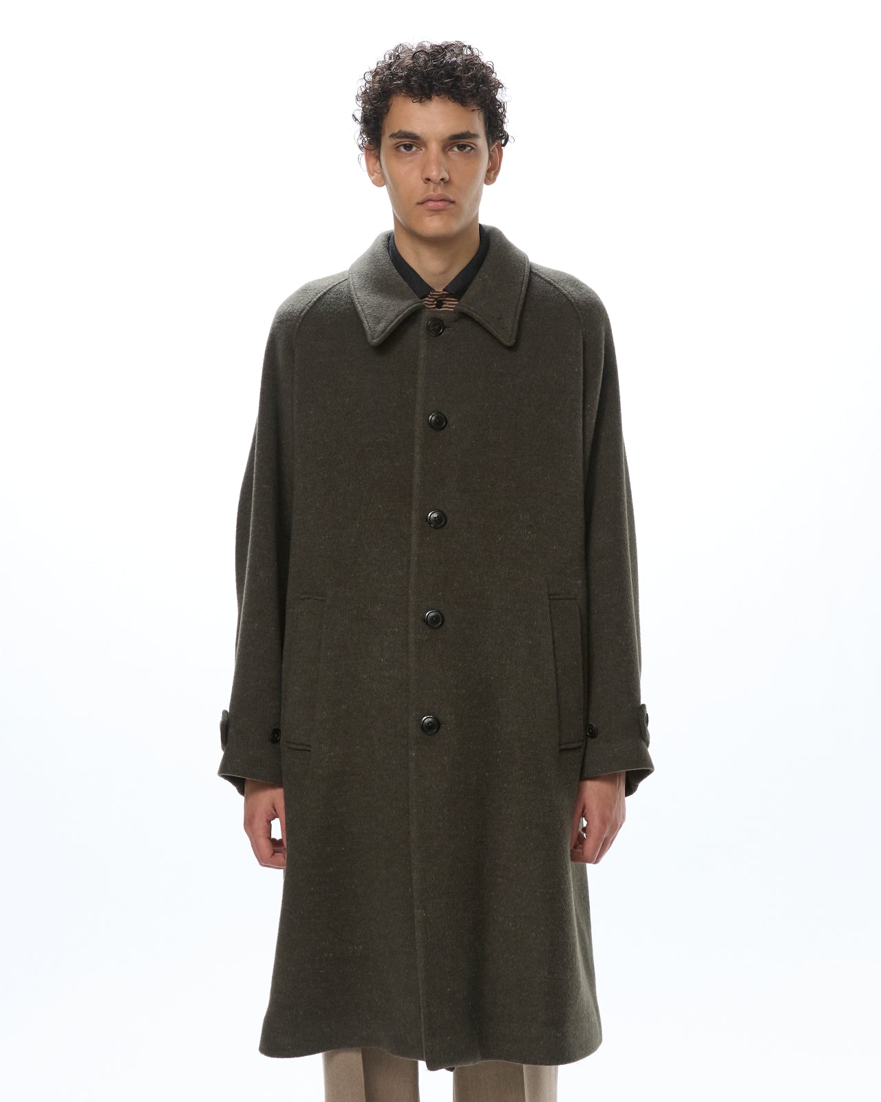 Wool Silk Double Cloth / Walk Around Overcoat, Top Olive