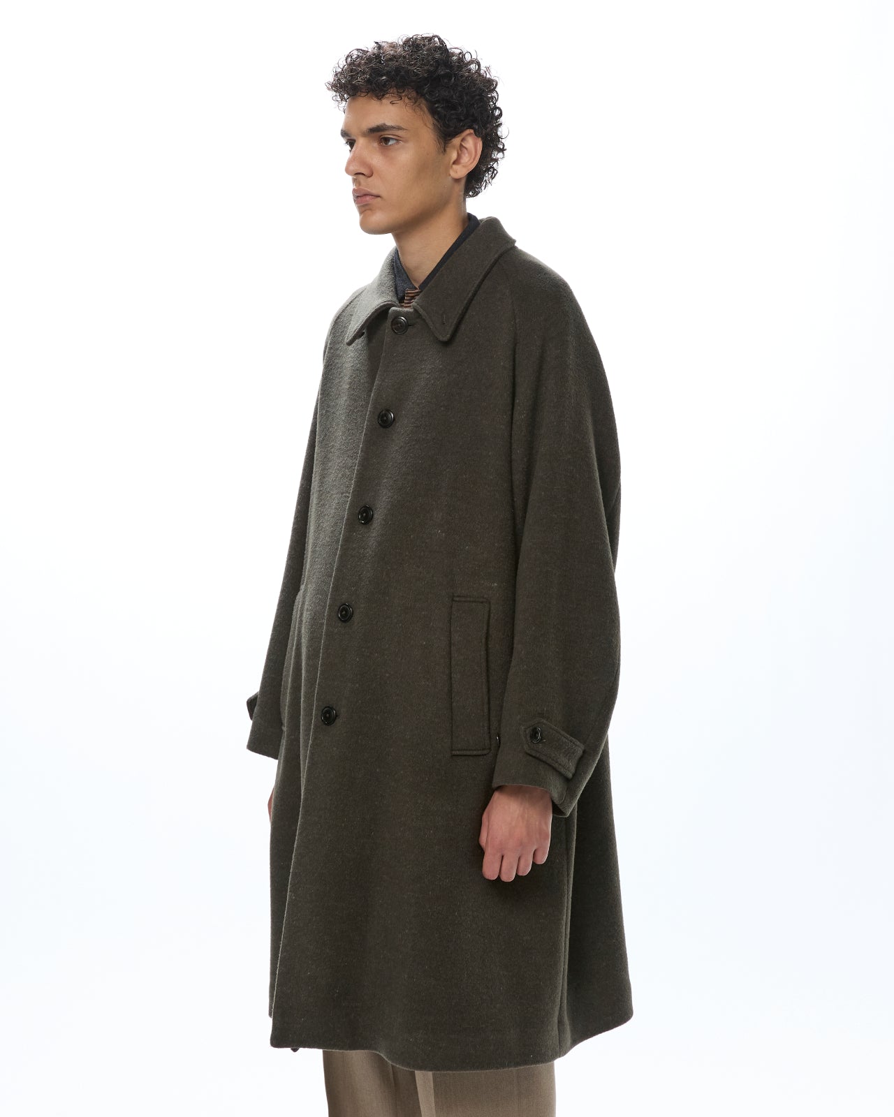 Wool Silk Double Cloth / Walk Around Overcoat, Top Olive