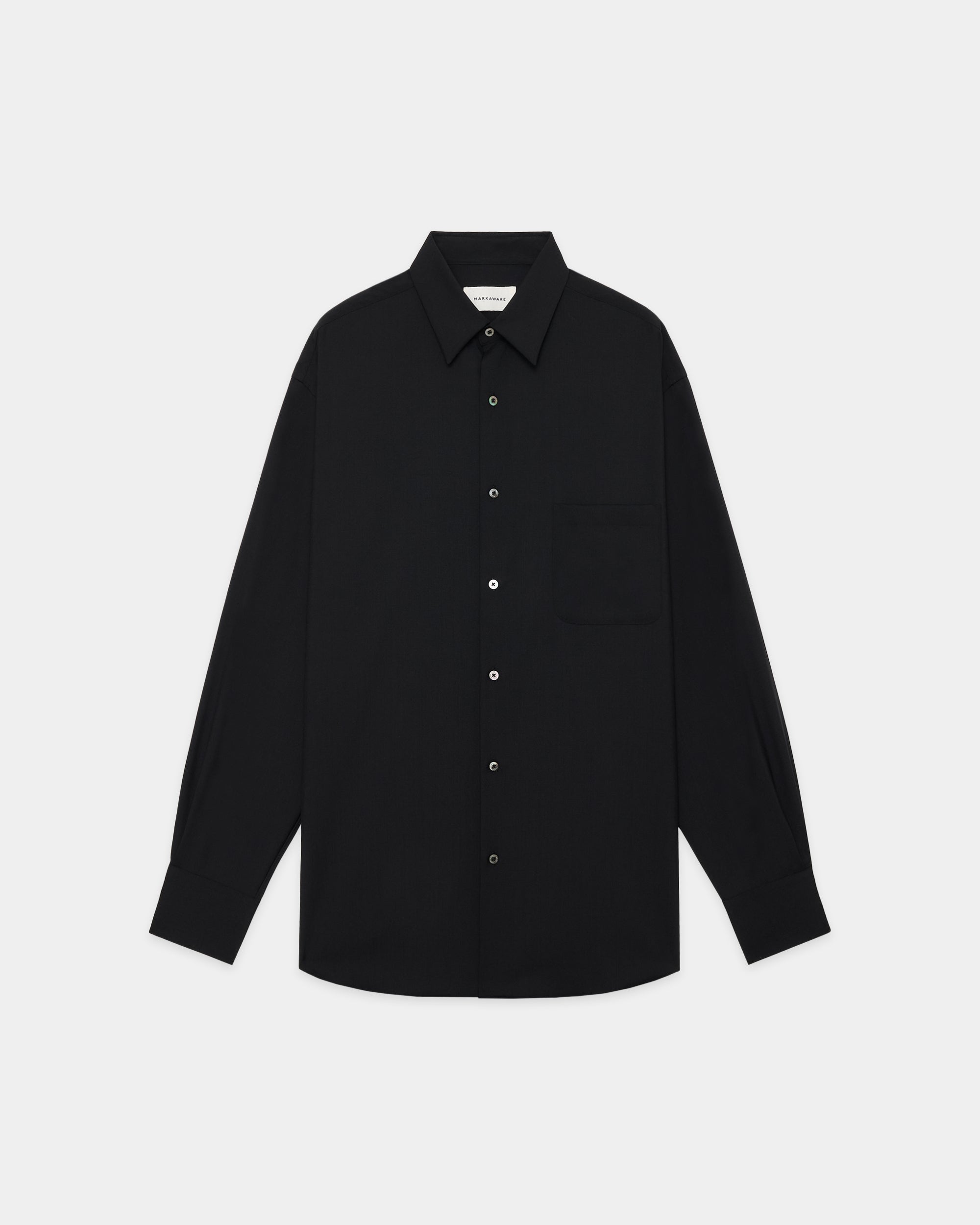 オーガニックウール2/80トロピカル / コンフォートフィットシャツ, Black