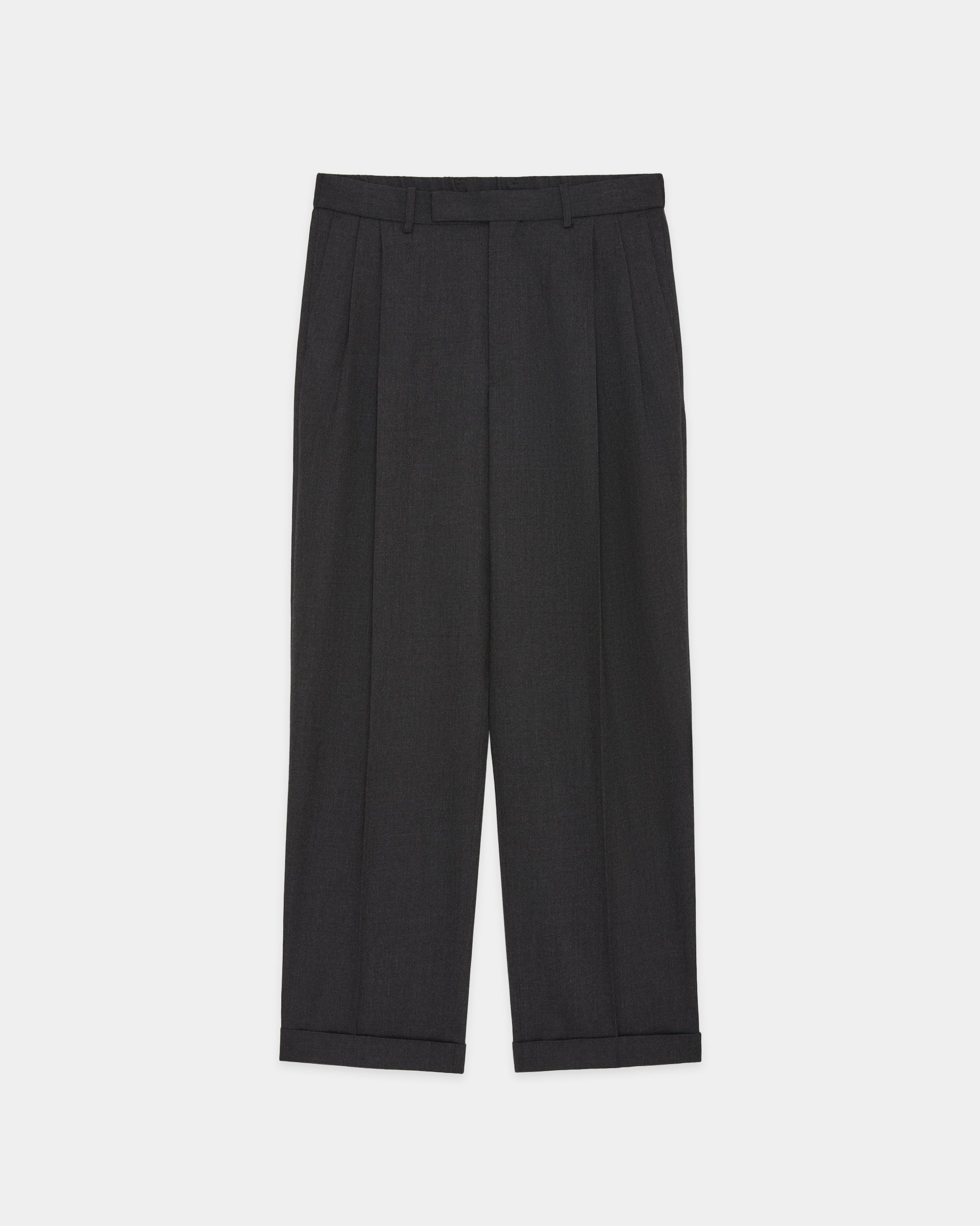 Organic Wool Survival Cloth / Double Pleated Semi Easy Trousers, Charcoal