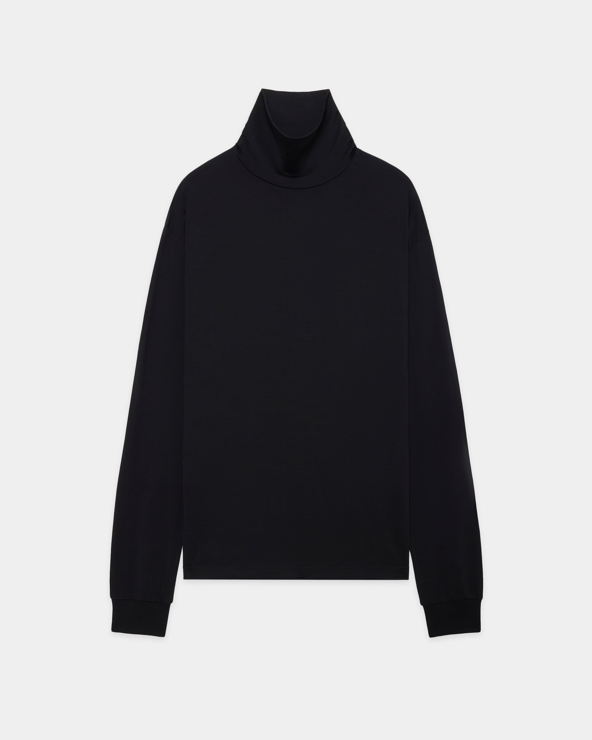 Super 160s Wool Washable Knit / Relaxed Fit Turtle Neck, Black