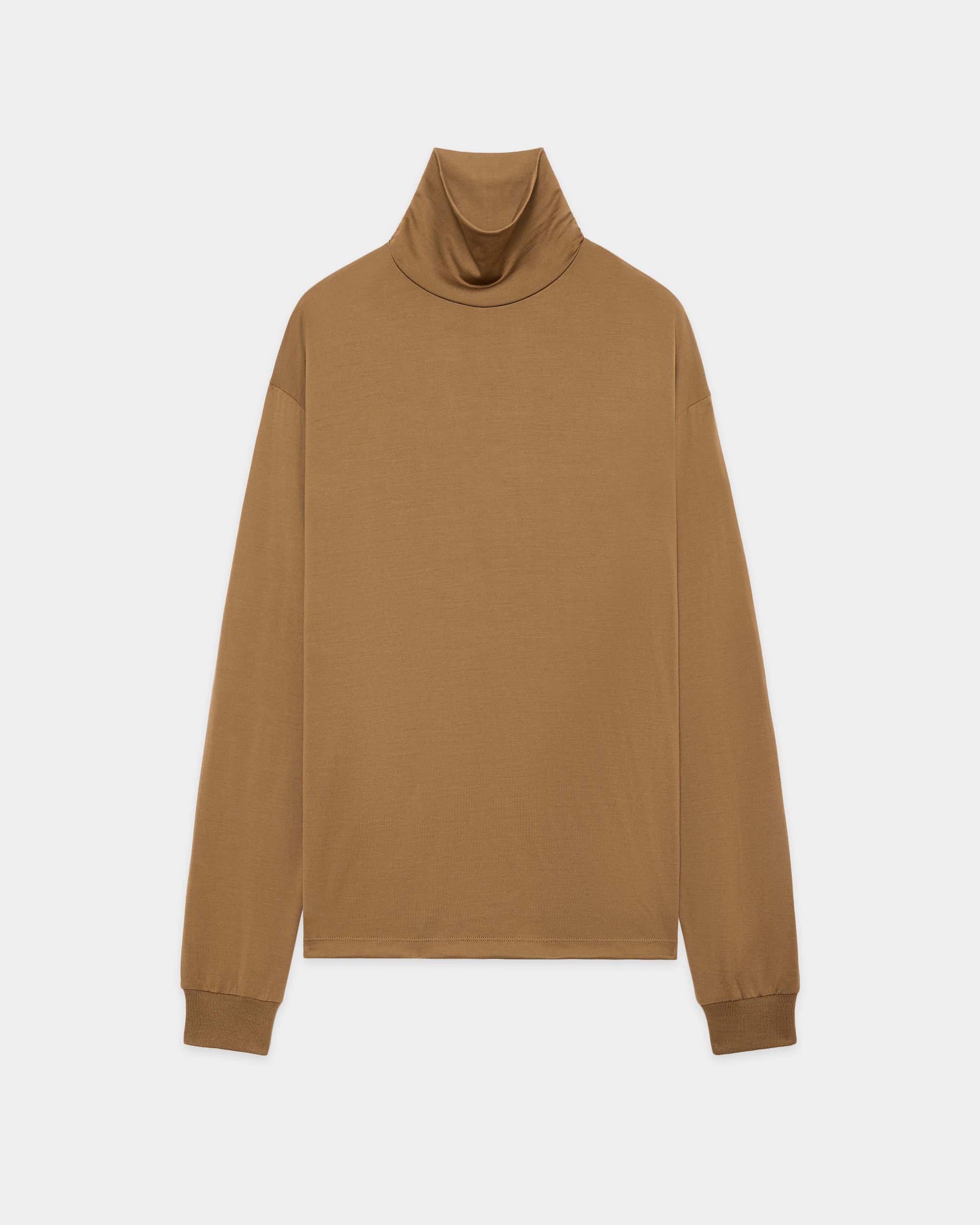 Super 160s Wool Washable Knit / Relaxed Fit Turtle Neck, Coyote