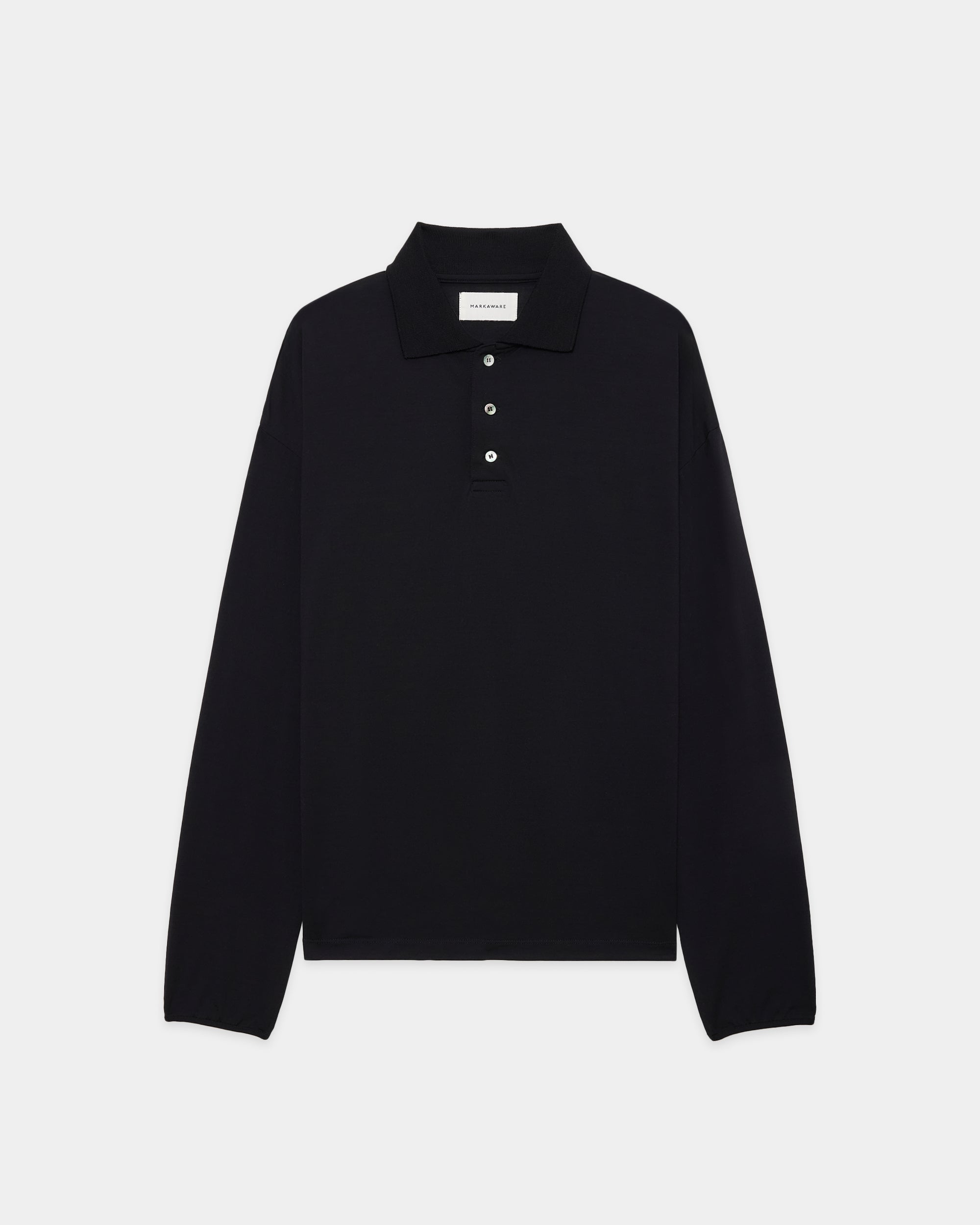 Super 160s Wool Washable Knit / Long Sleeve Polo, Black