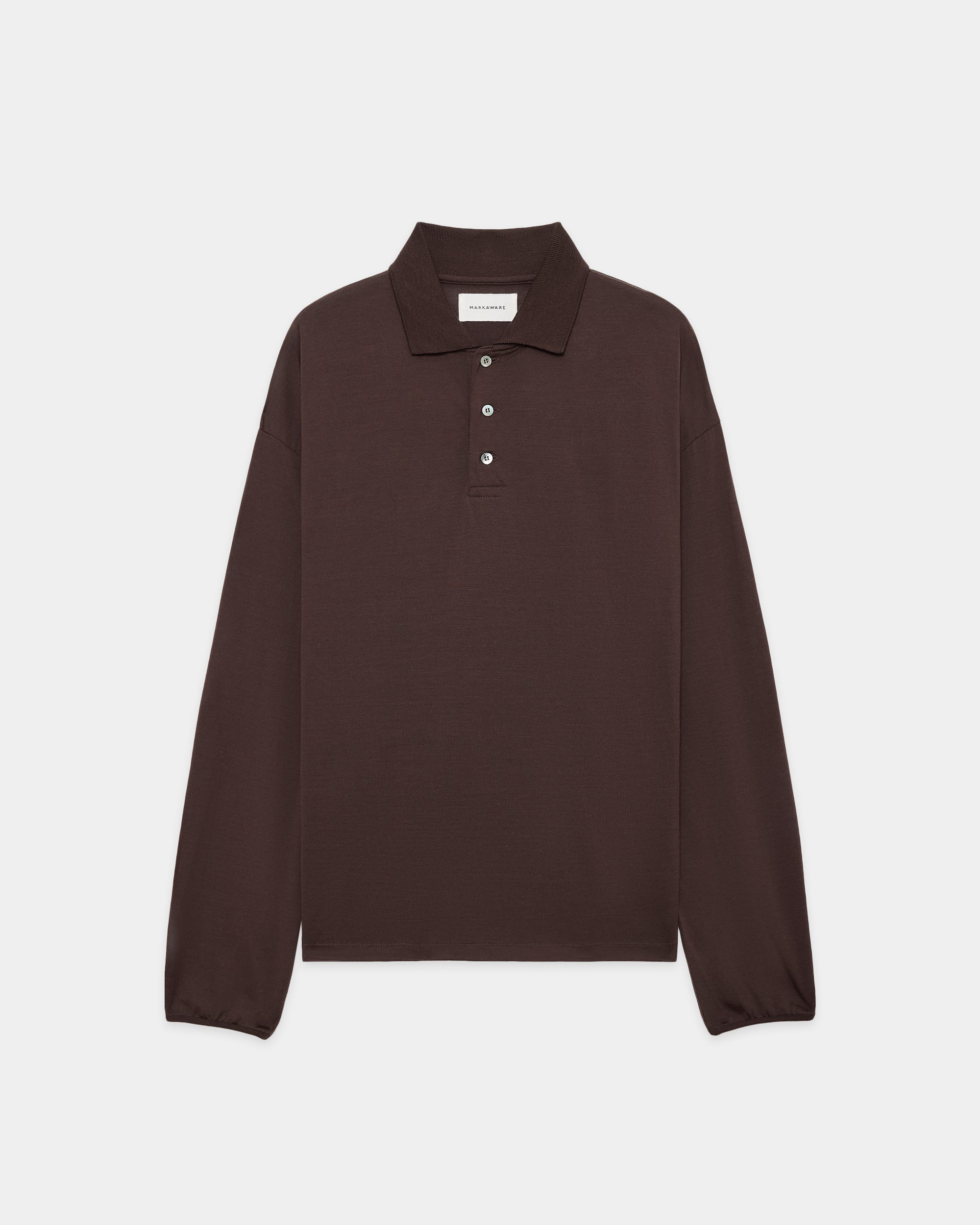 Super 160s Wool Washable Knit / Long Sleeve Polo, Olive Drab