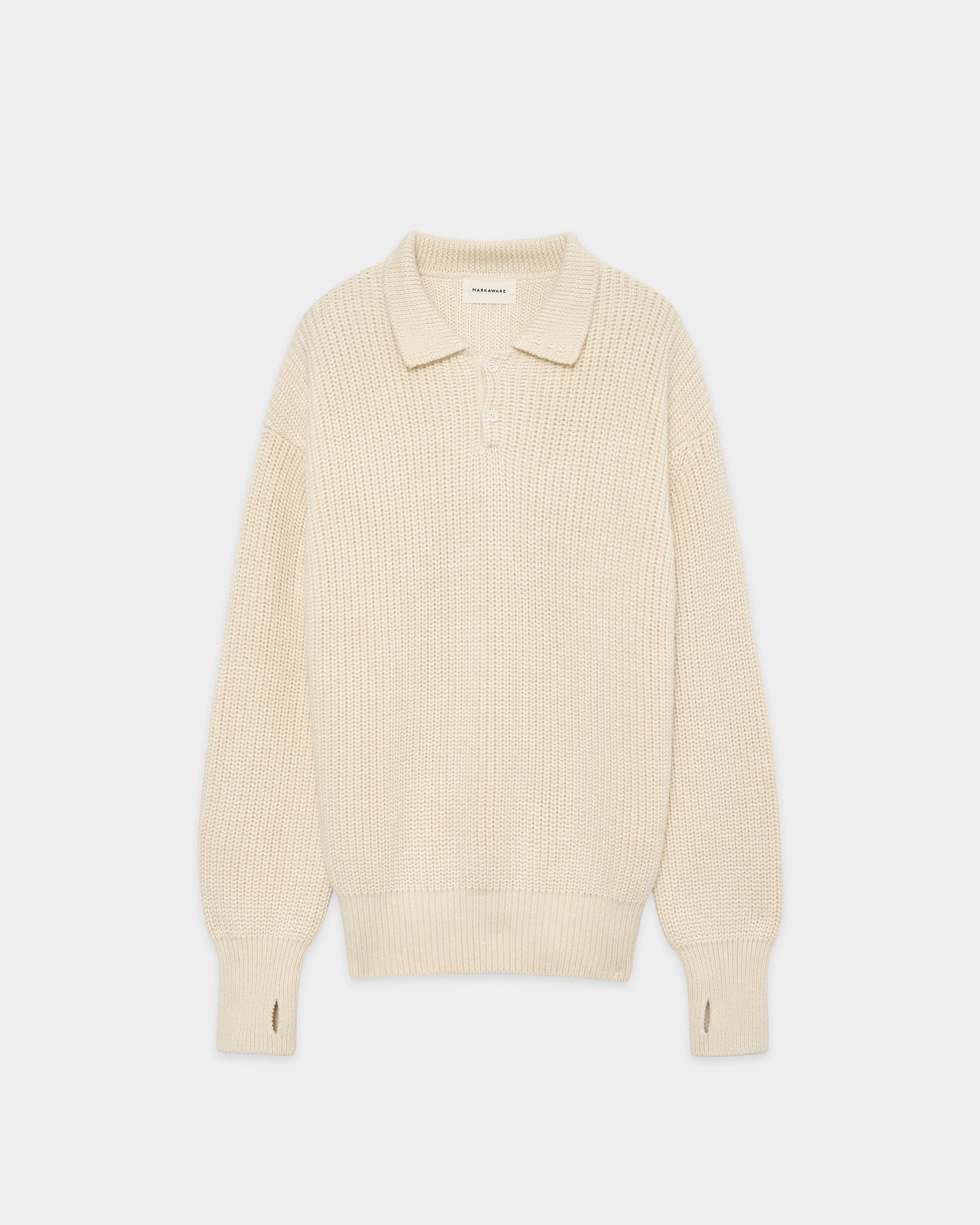 アルパカ16 / リブドポロカラージャンパー, Natural White