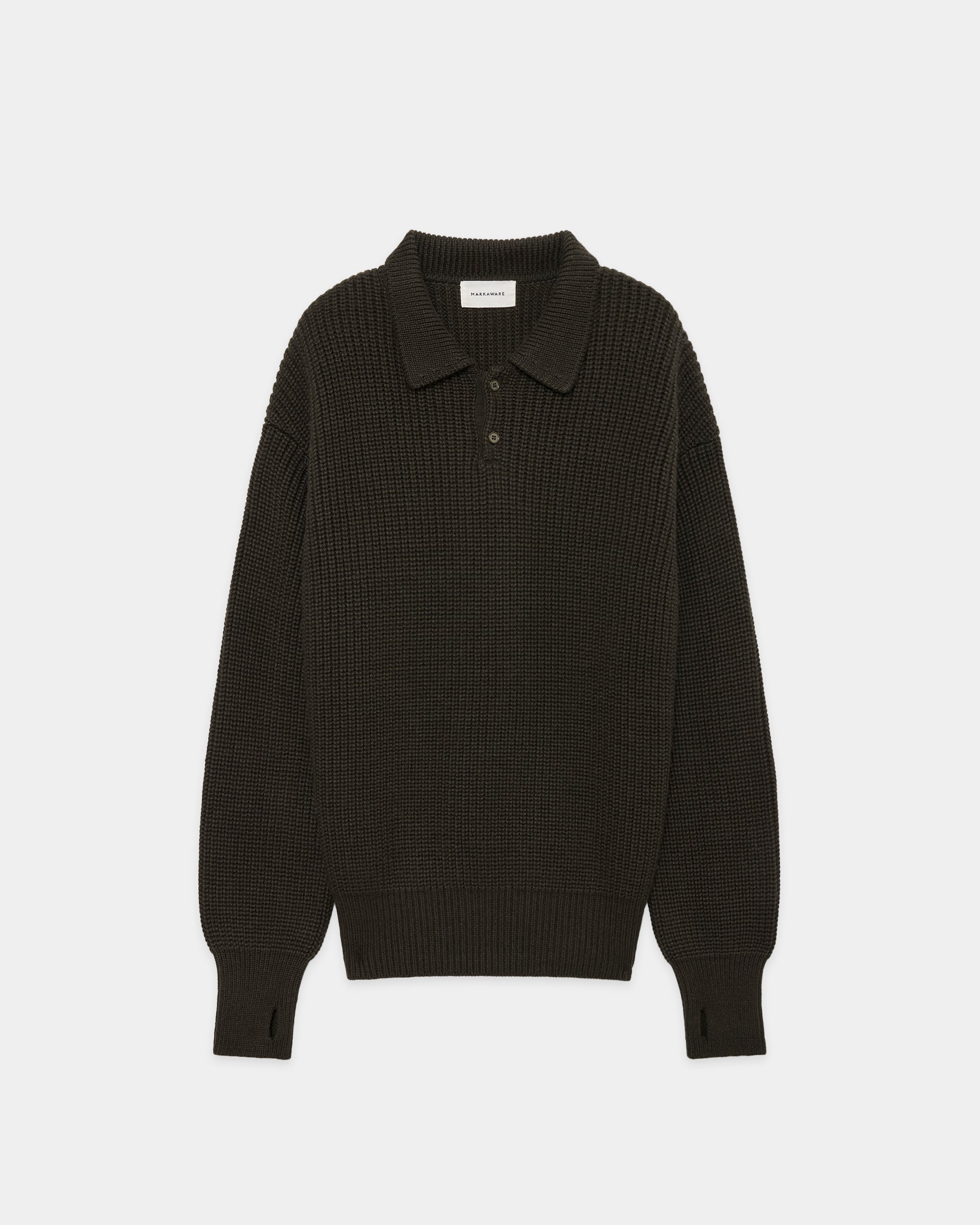 アルパカ16 / リブドポロカラージャンパー, Dark Olive