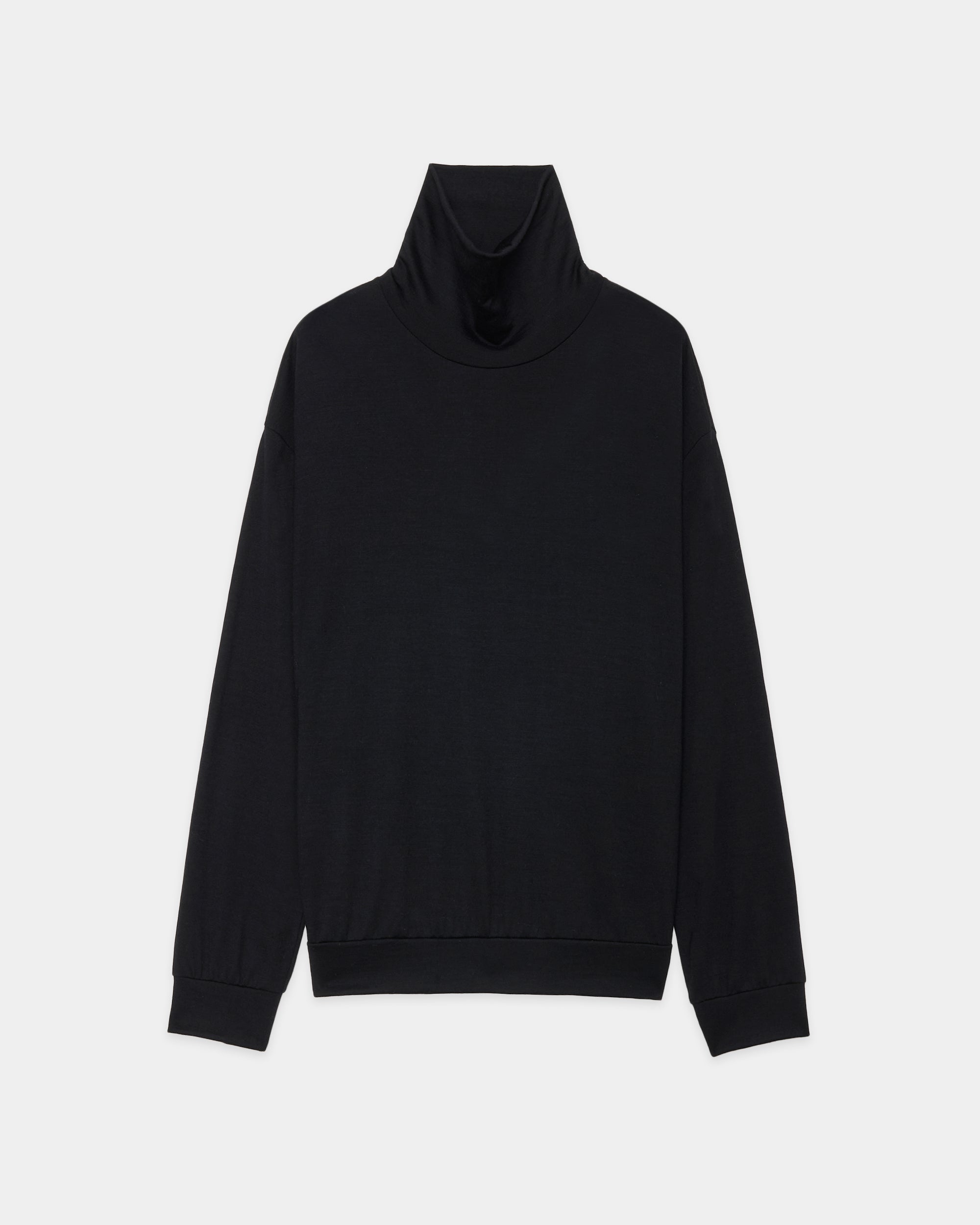 【PARKING別注】スーパー100s ウォッシャブルウール天竺 / タートルネック, Black