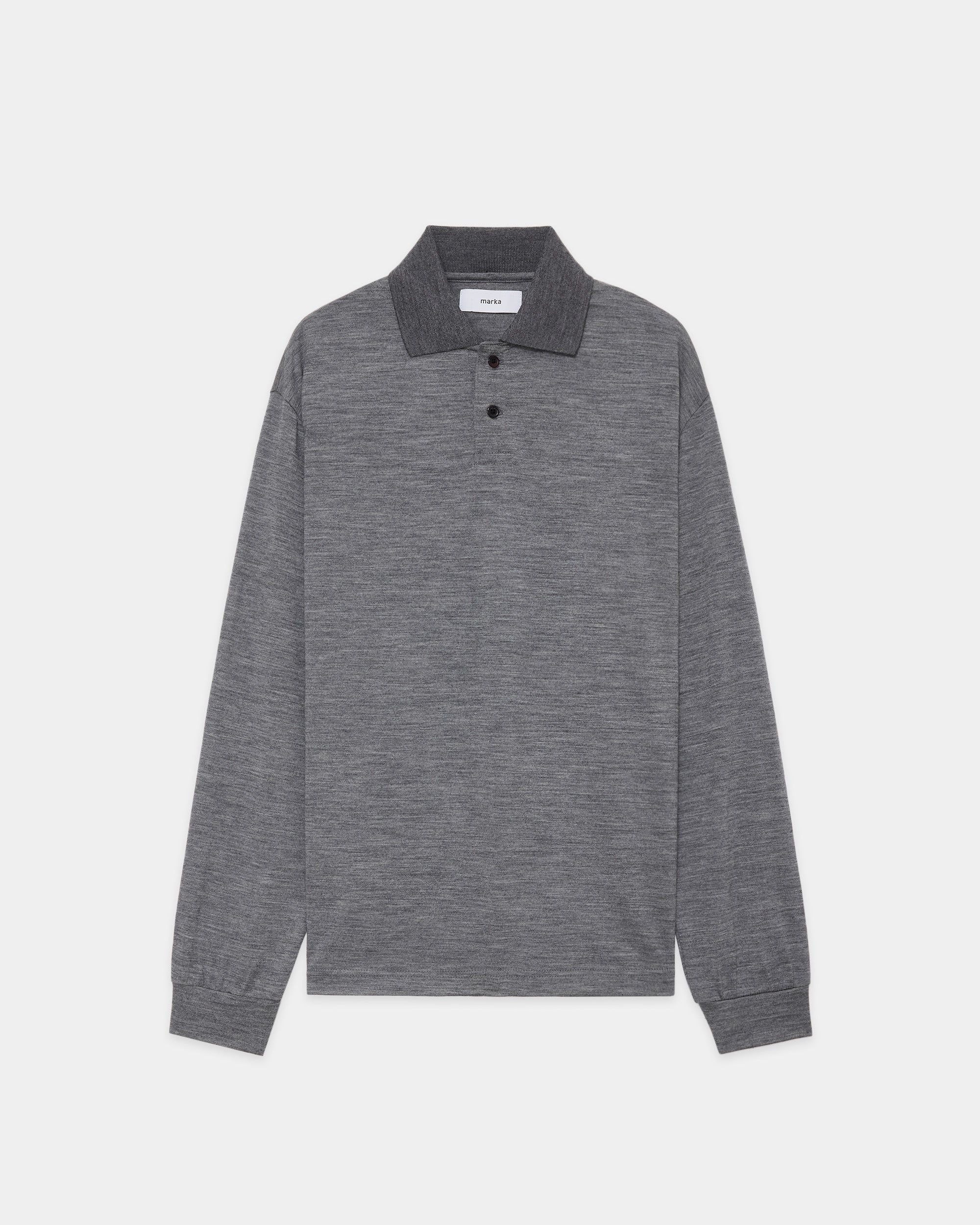 ウォッシャブルウール天竺 / 2ボタンポロL/S Tee, Top Gray