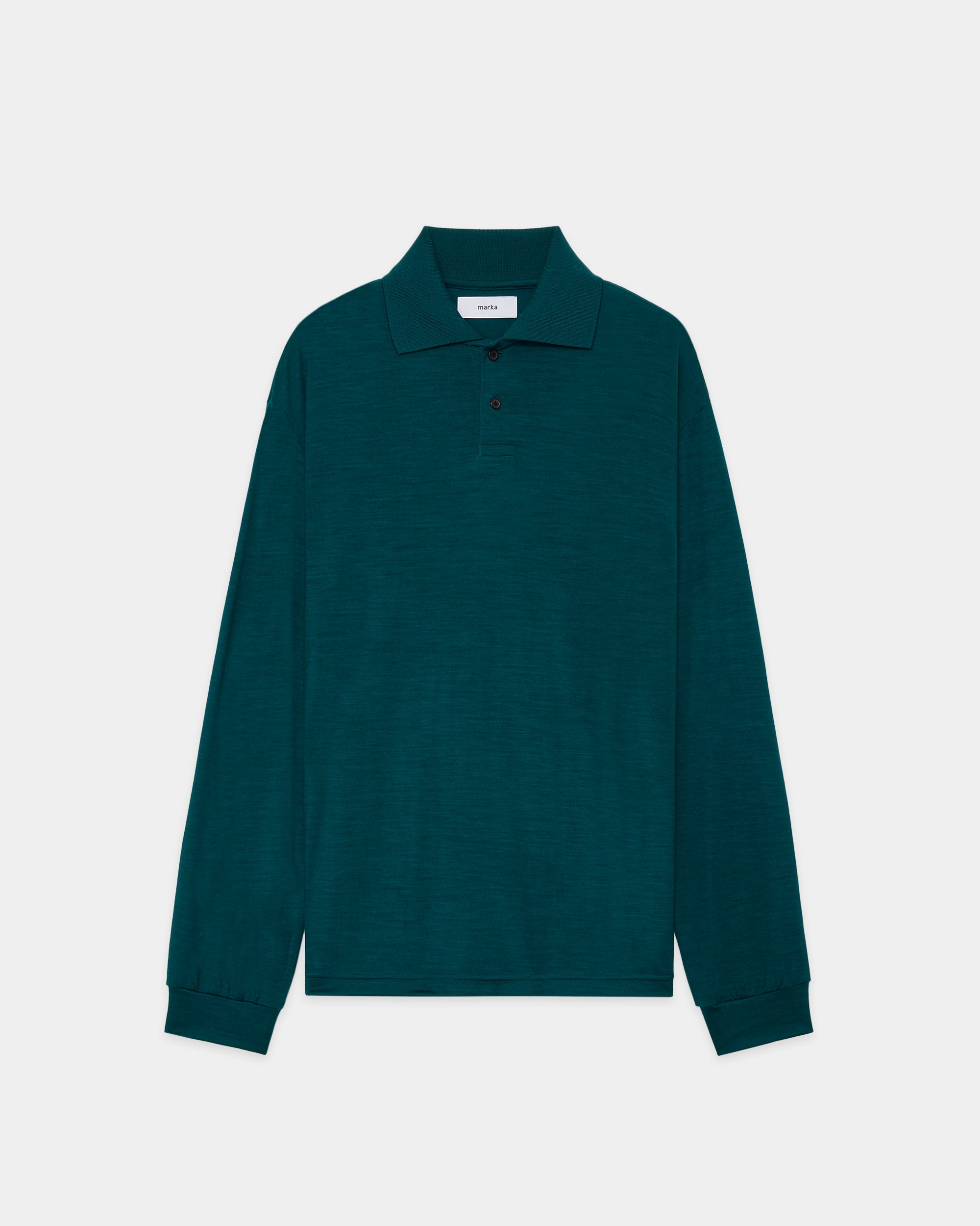 ウォッシャブルウール天竺 / 2ボタンポロL/S Tee, Dark Green