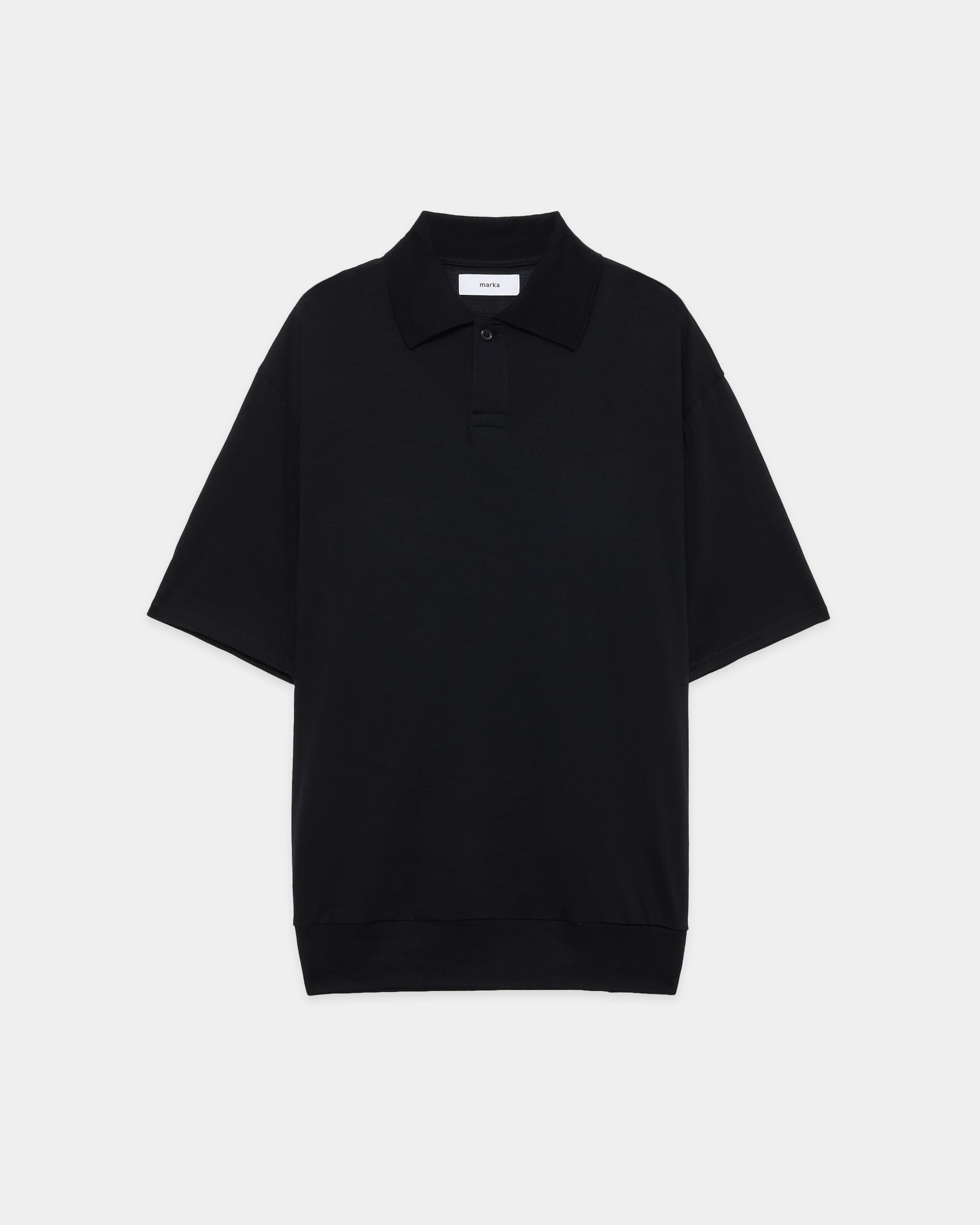 Super120sウォッシャブルウール天竺 / ワンボタンポロTeeS/S, Black