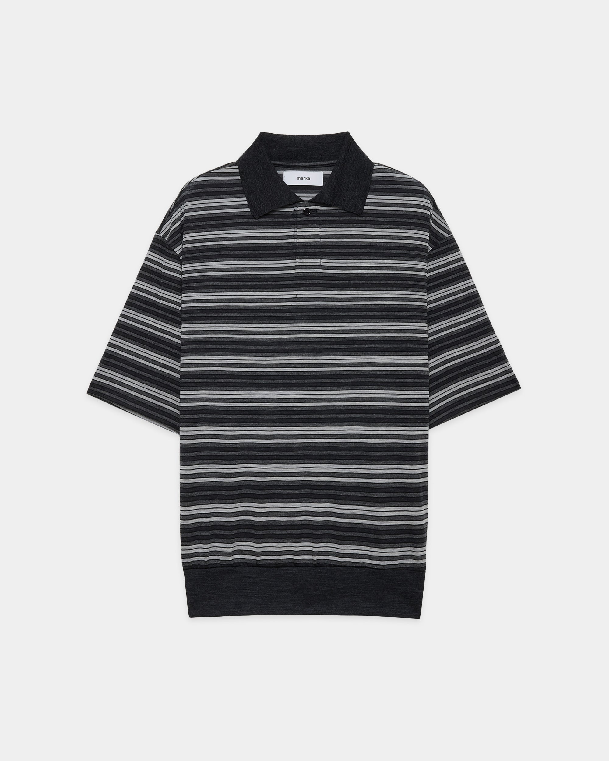 Super120sウォッシャブルウール天竺 / ワンボタンポロTeeS/S, Gray Border