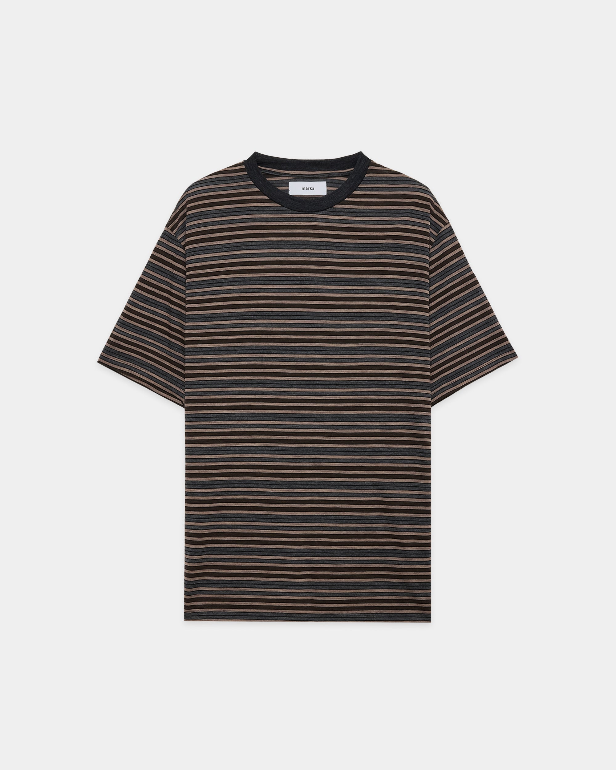 Super120sウォッシャブルウール天竺 / クルーネックTee, Beige Border