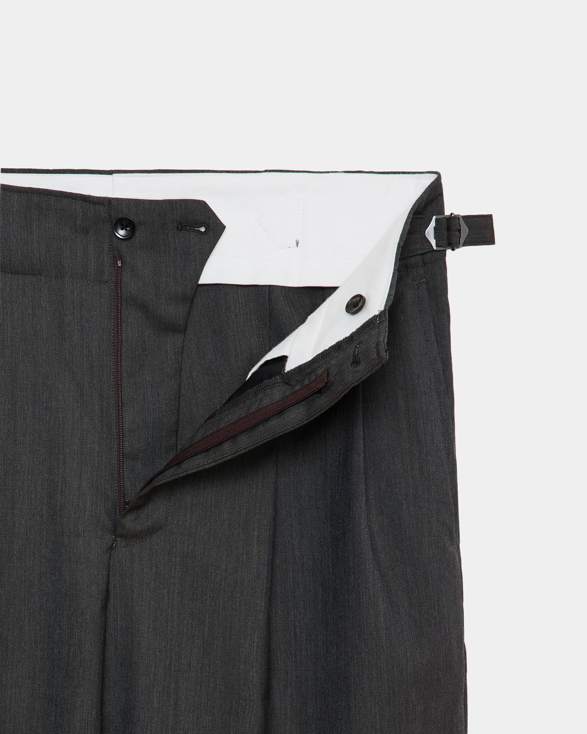 2/60 Wool Tropical Melange / Double Pleated Military Trousers, Brown Gray