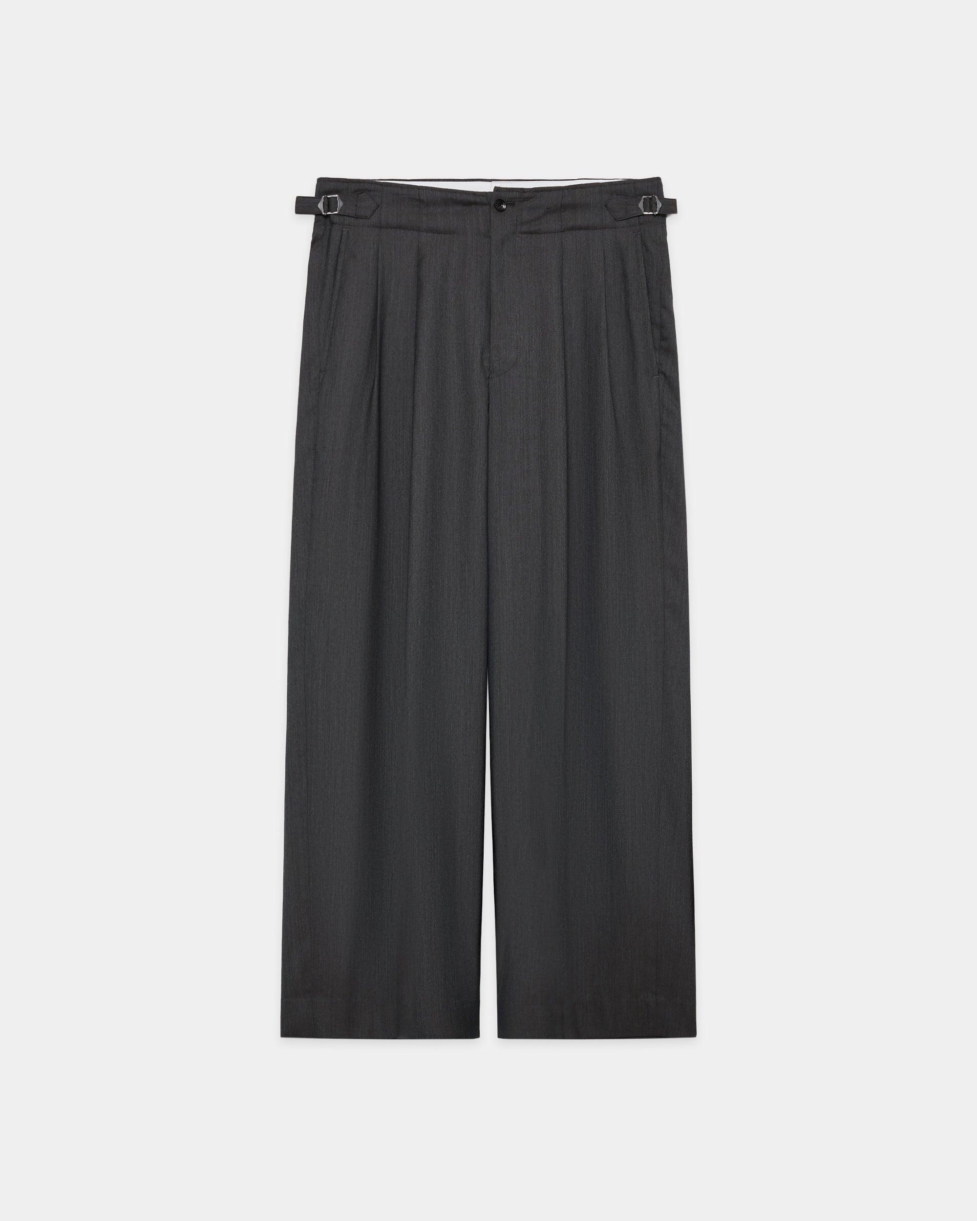 2/60 Wool Tropical Melange / Double Pleated Military Trousers, Brown Gray