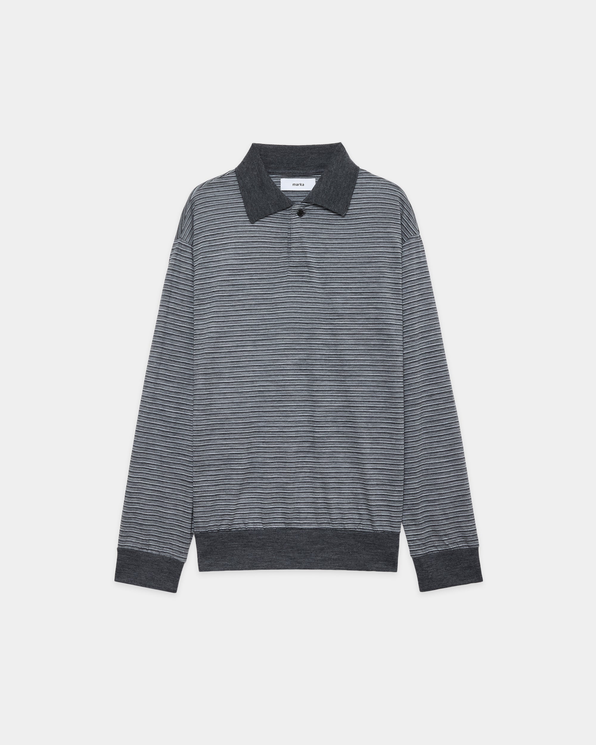 Super 120s ウォッシャブルウール天竺 / ワンボタンL/Sポロ, Gray Border