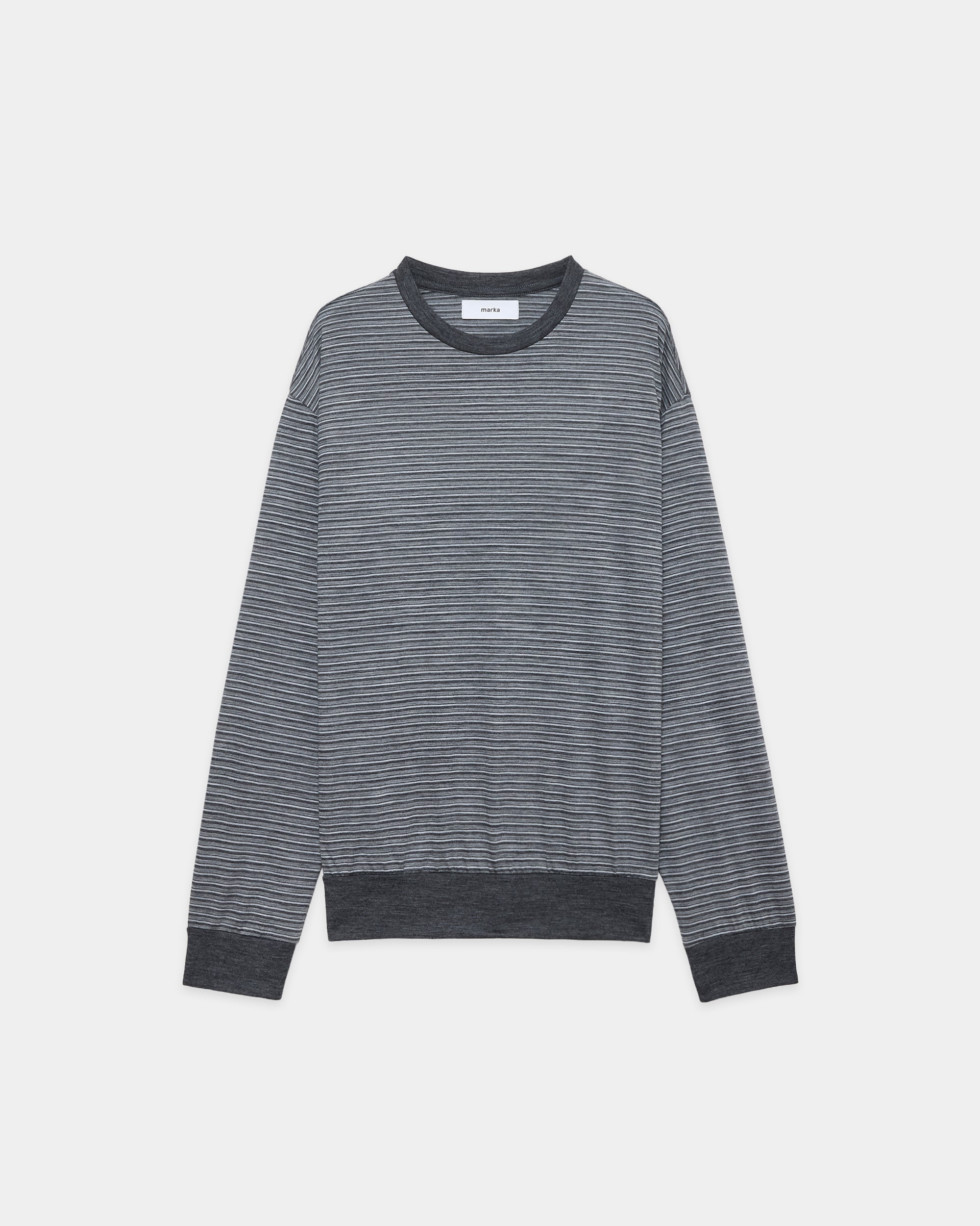 Super 120s ウォッシャブルウール天竺 / クルーネックL/S Tee, Gray Border
