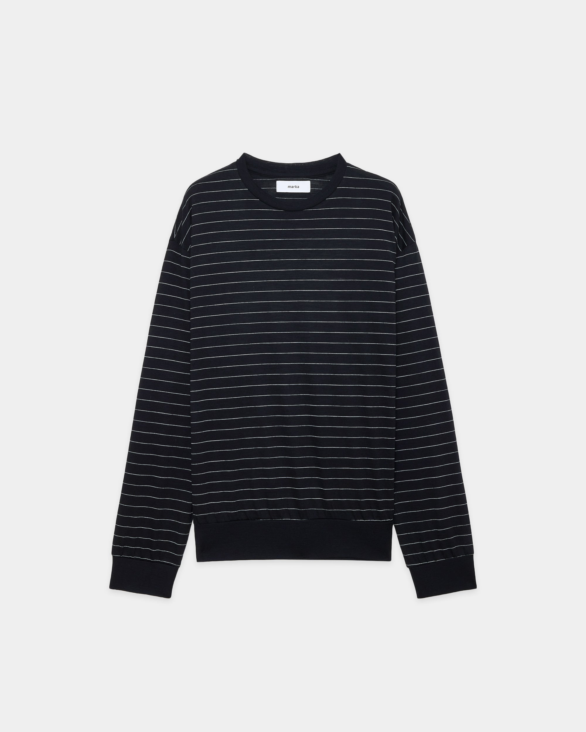 Super 120s ウォッシャブルウール天竺 / クルーネックL/S Tee, Black Border