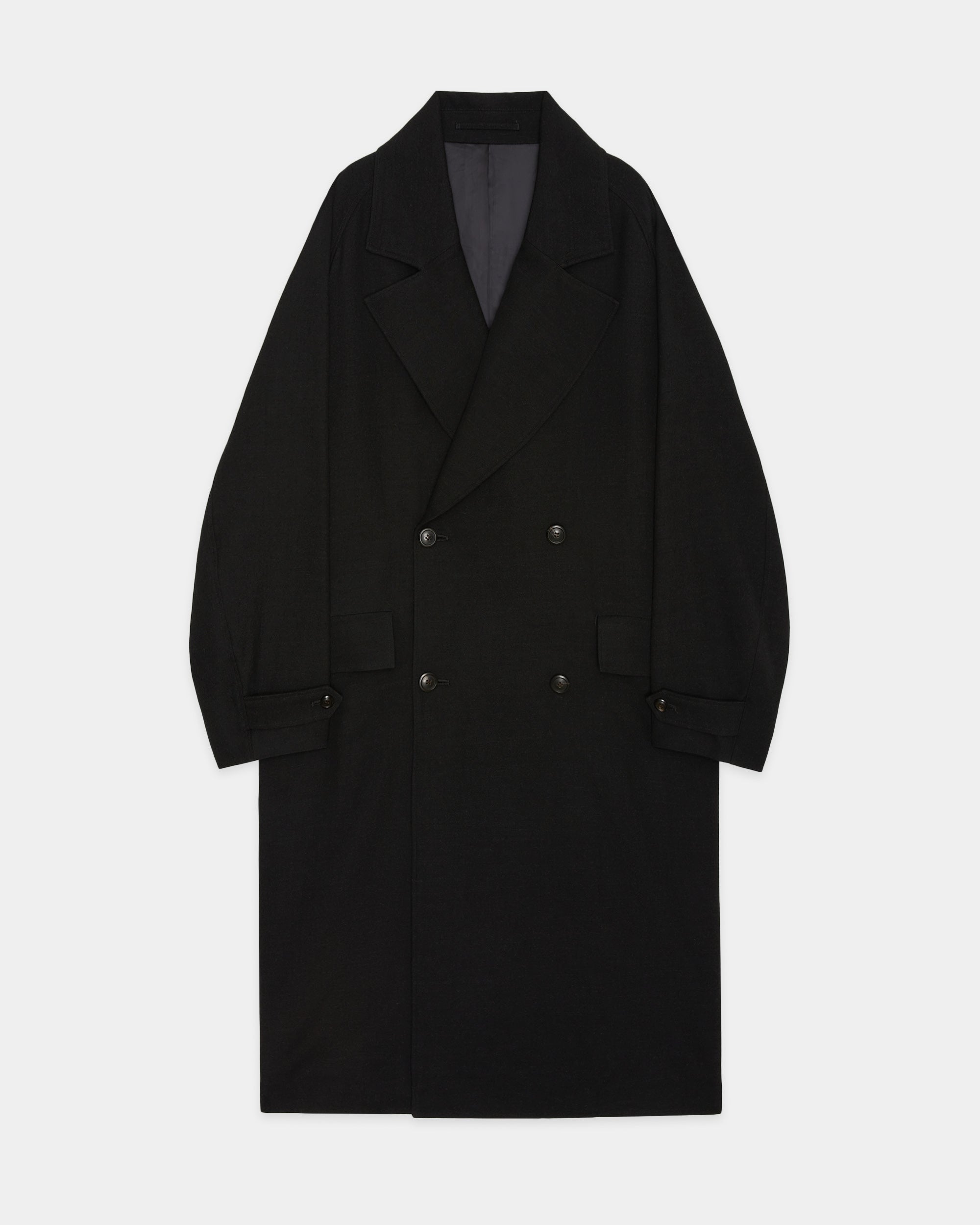 Tumbled Wool Serge Great Coat, Chambray Black
