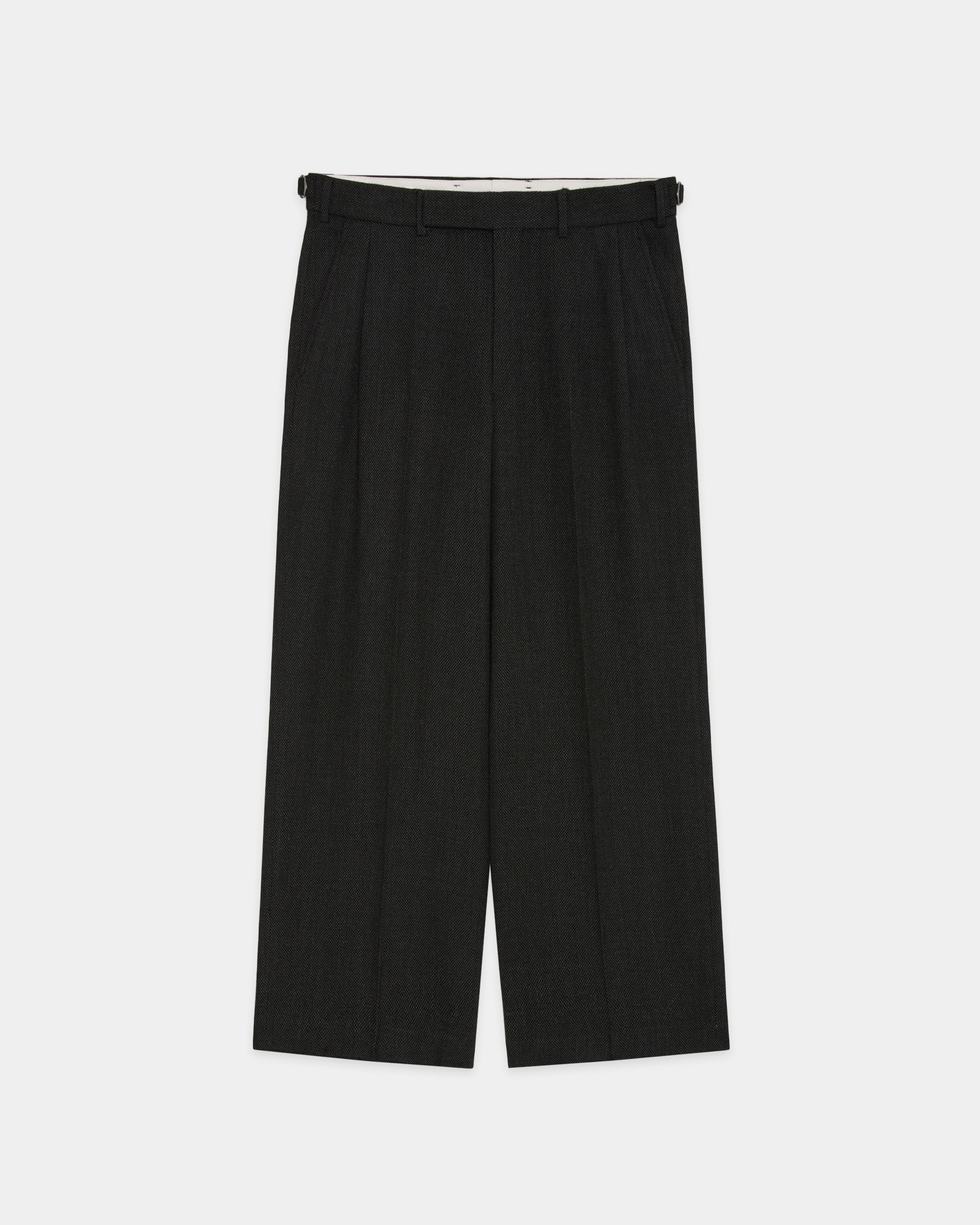 Tumbled Wool Serge / Single Pleat Wide Trousers, Gray Bird’S-Eye