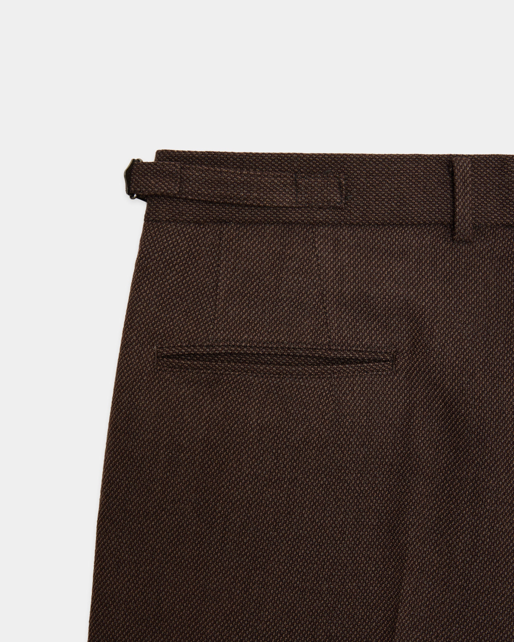 Tumbled Wool Serge / Single Pleat Wide Trousers, Brown Bird’S-Eye