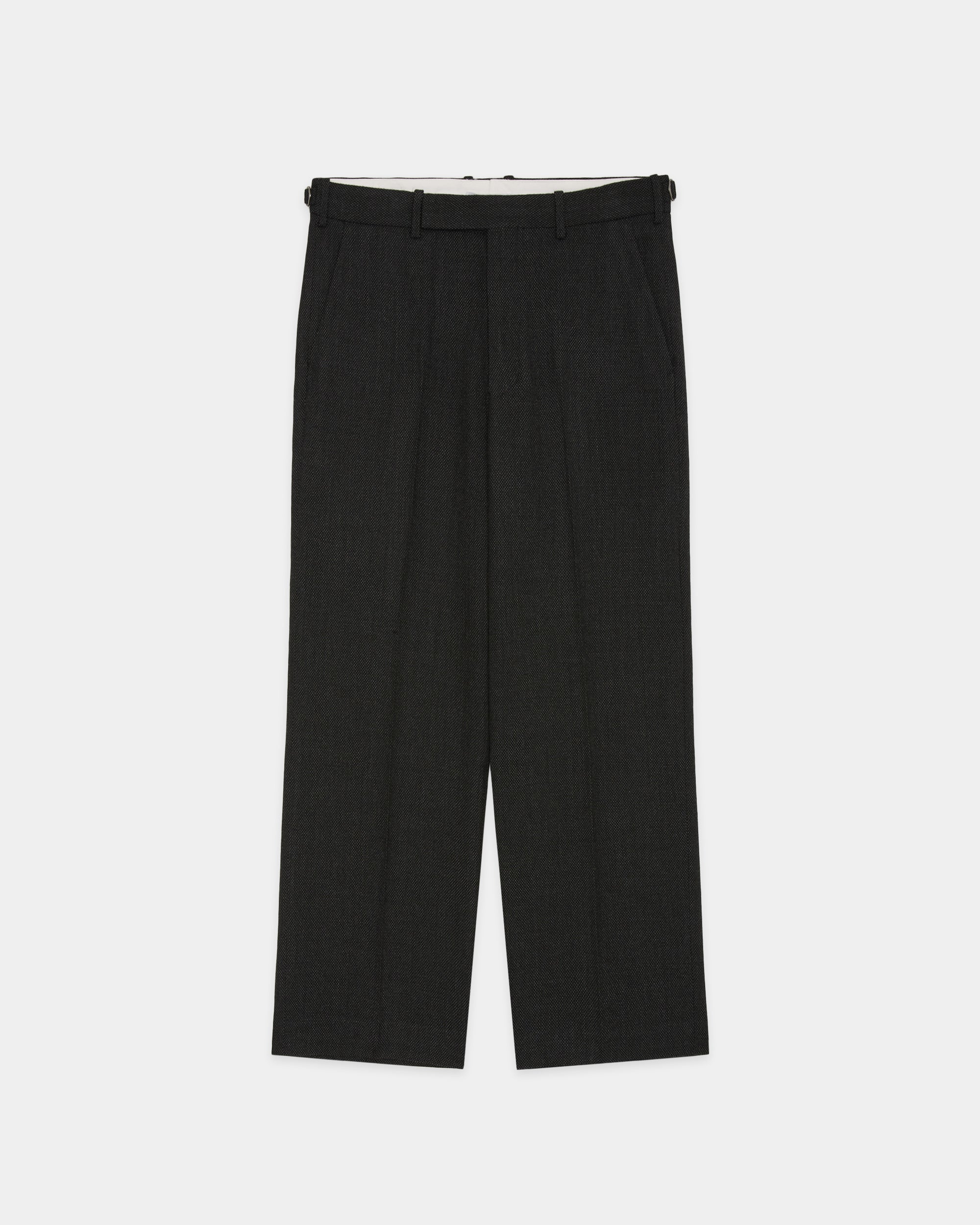 Tumbled Wool Serge / Regular Fit Straight Trousers, Gray Bird’s-Eye