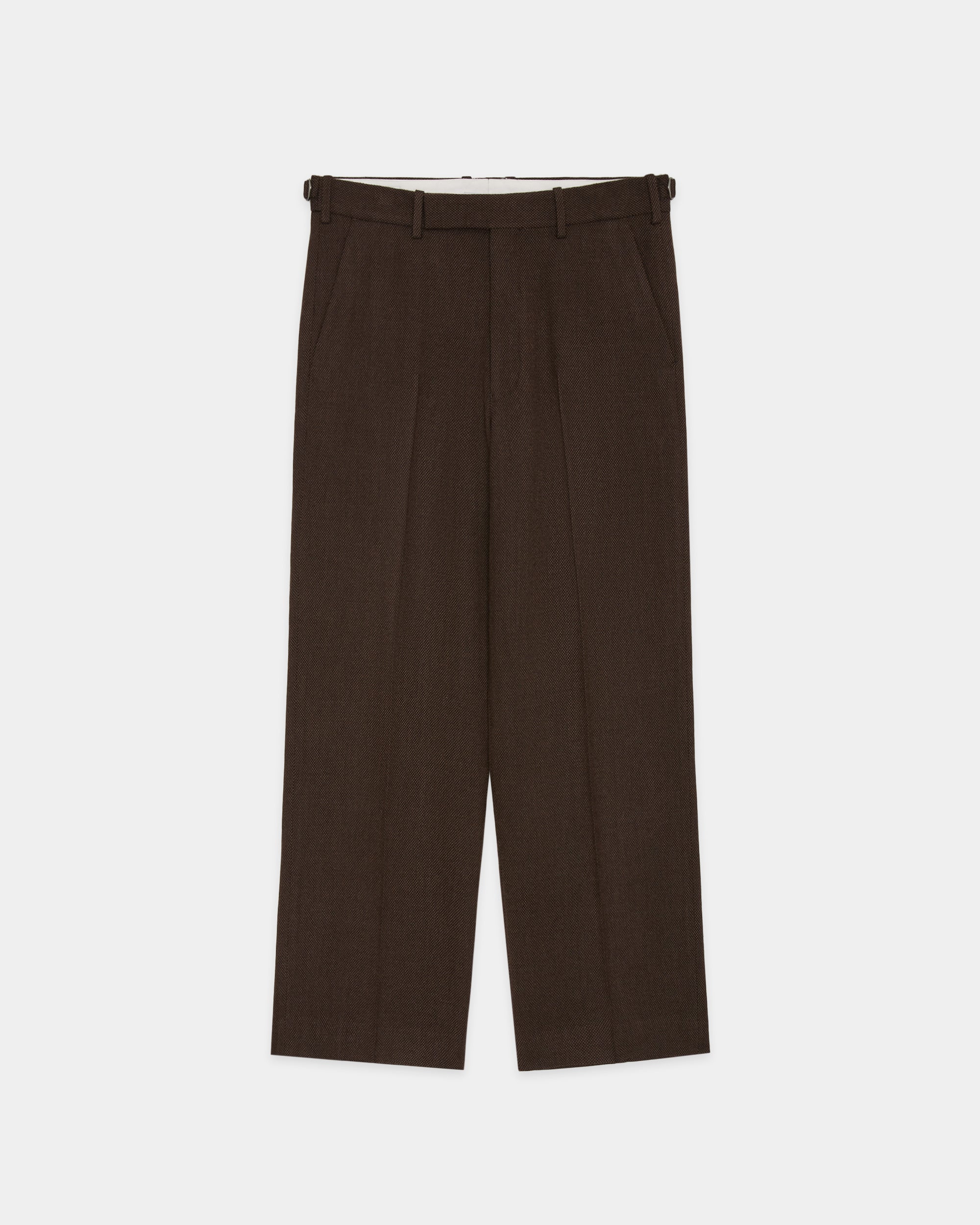 Tumbled Wool Serge / Regular Fit Straight Trousers, Brown Bird’S-Eye