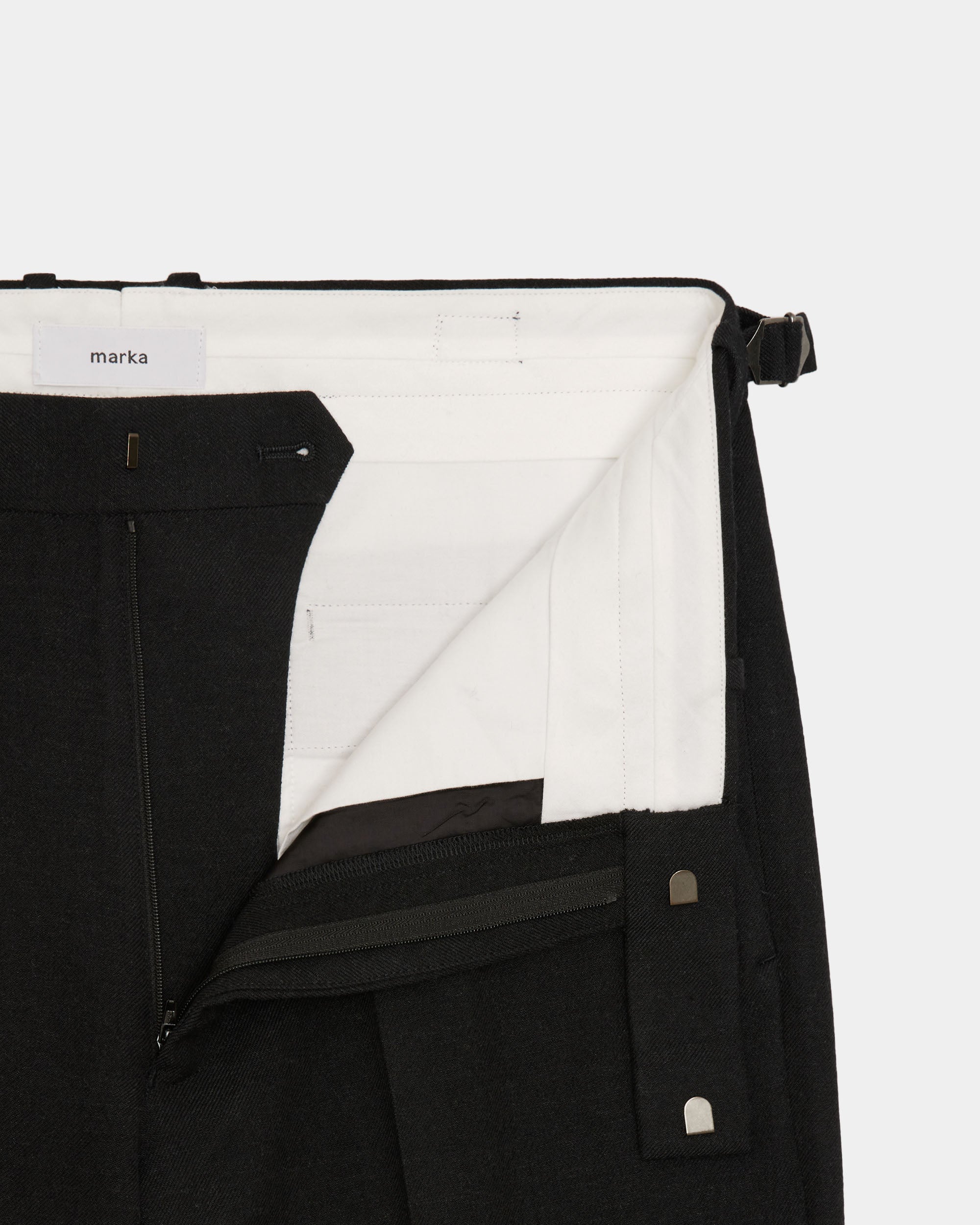 Tumbled Wool Serge / Regular Fit Straight Trousers, Chambray Black