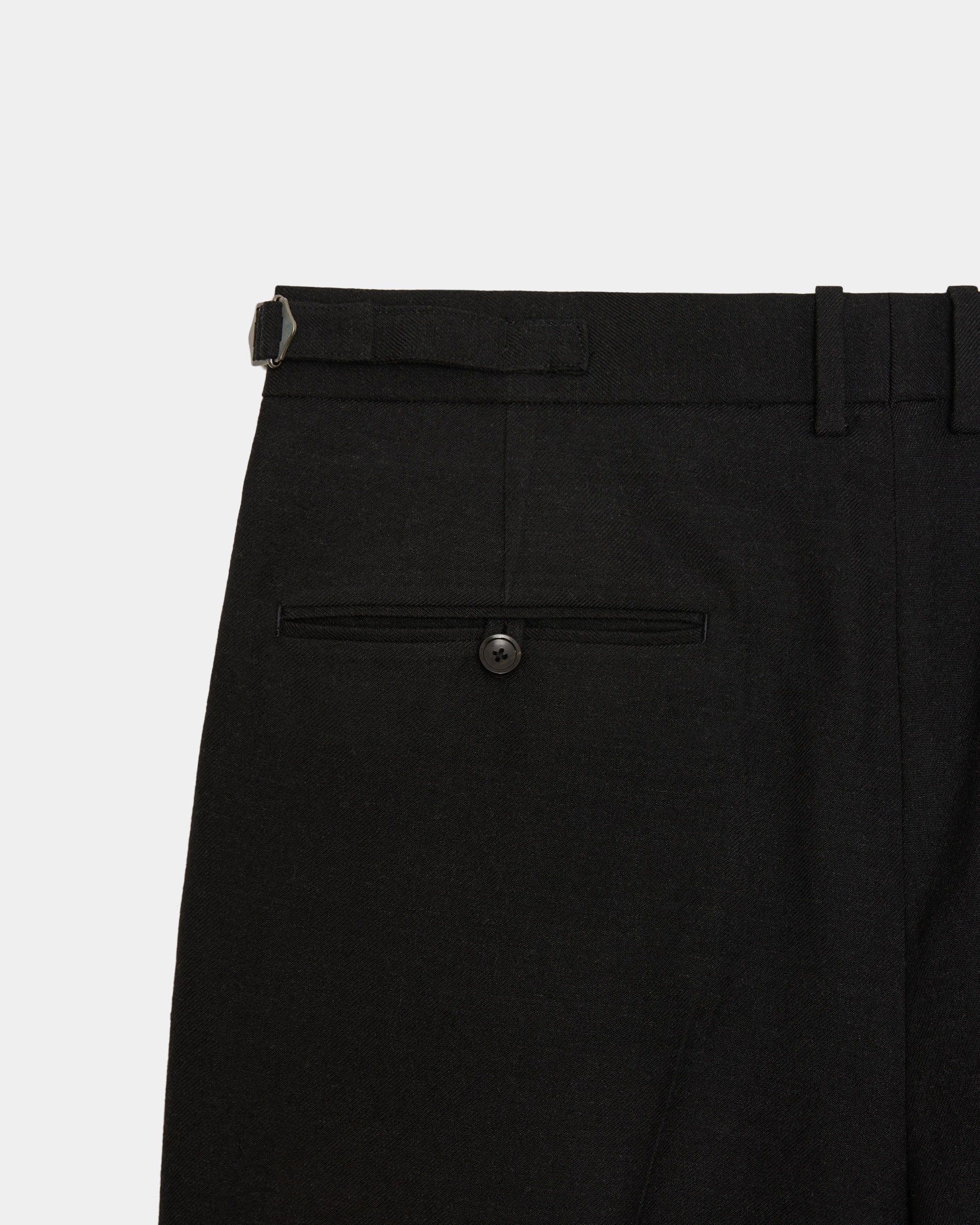 Tumbled Wool Serge / Regular Fit Straight Trousers, Chambray Black