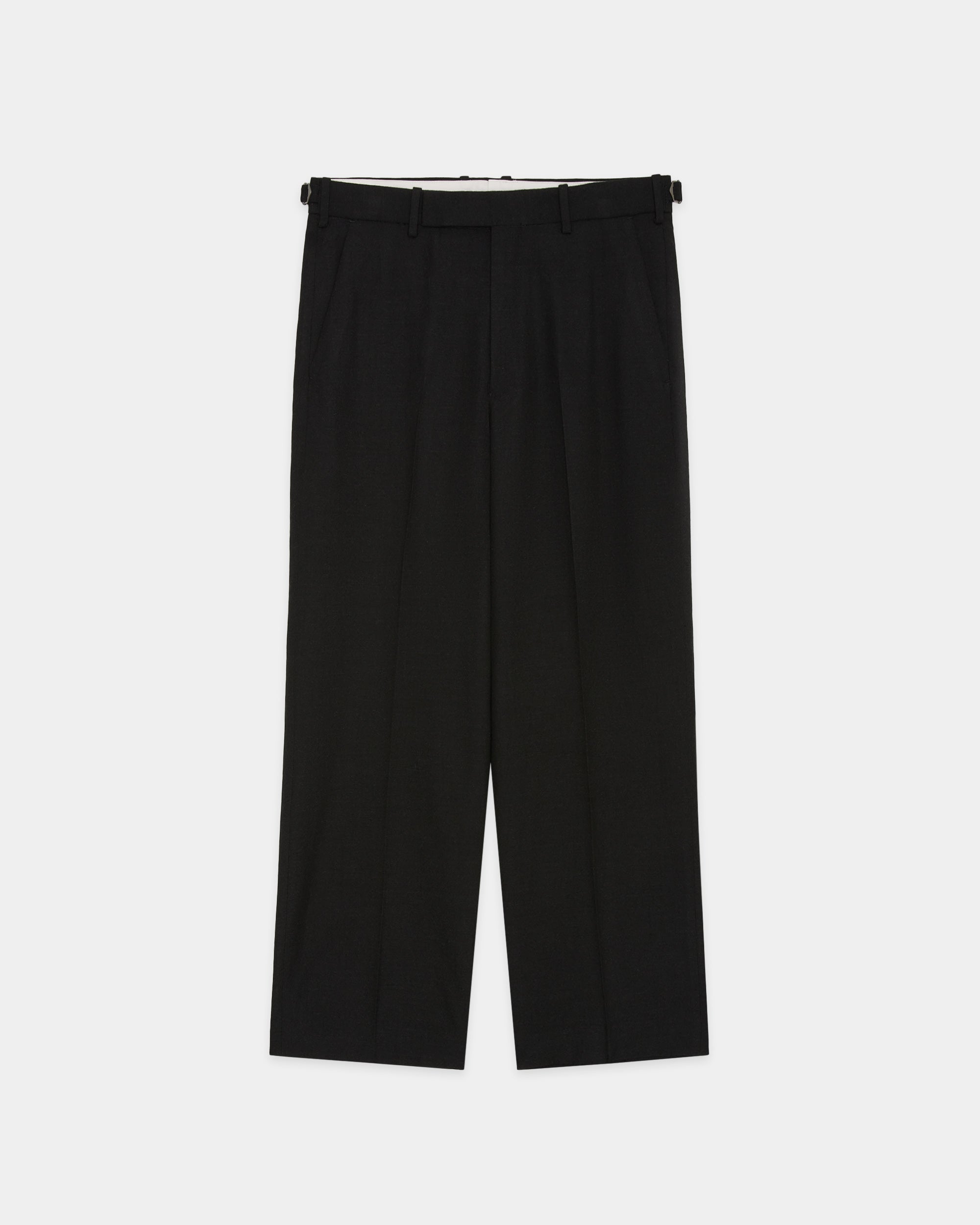 Tumbled Wool Serge / Regular Fit Straight Trousers, Chambray Black