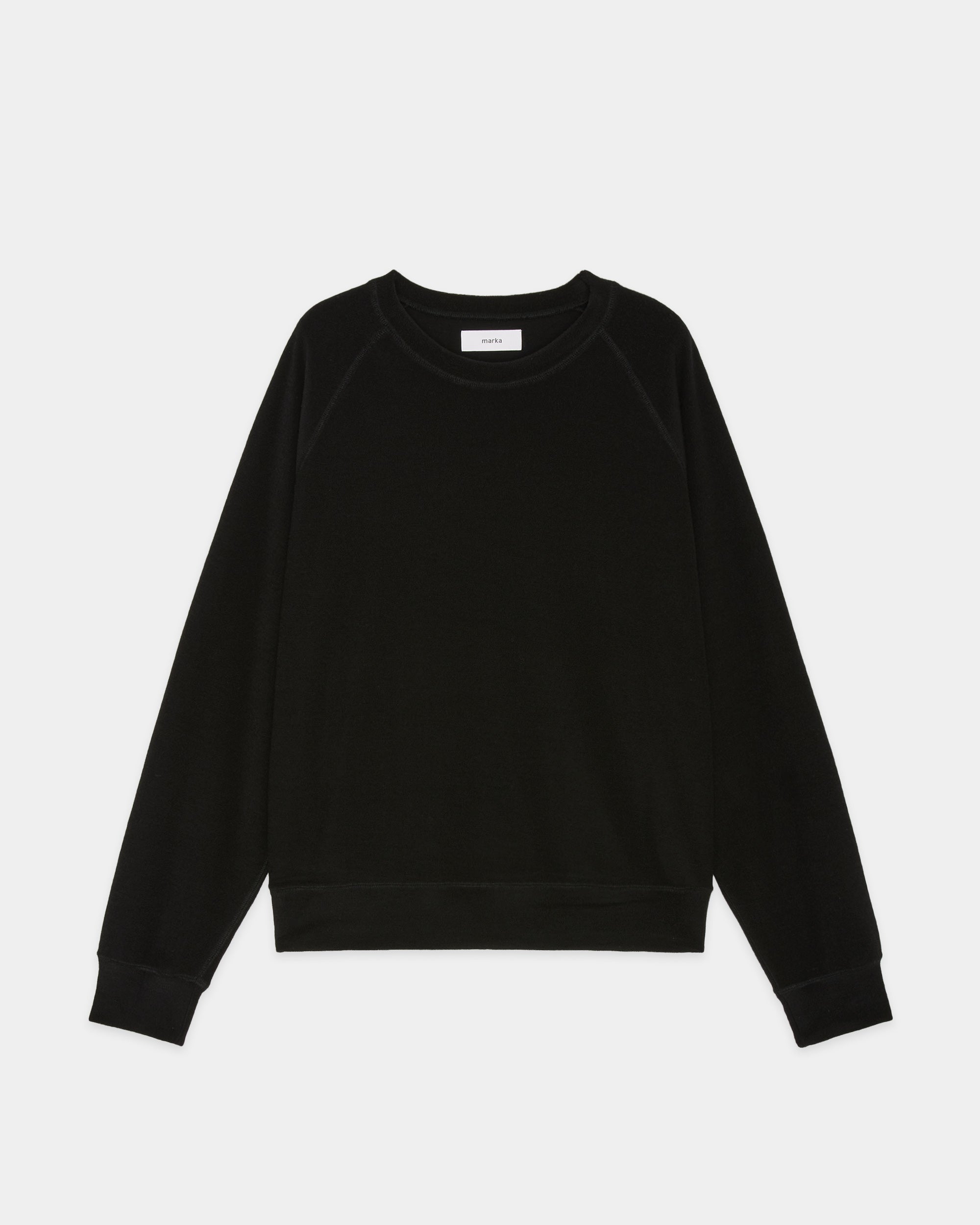 スーパー140 2/60ウールパイル / クルーネックラグランスウェットシャツ, Black