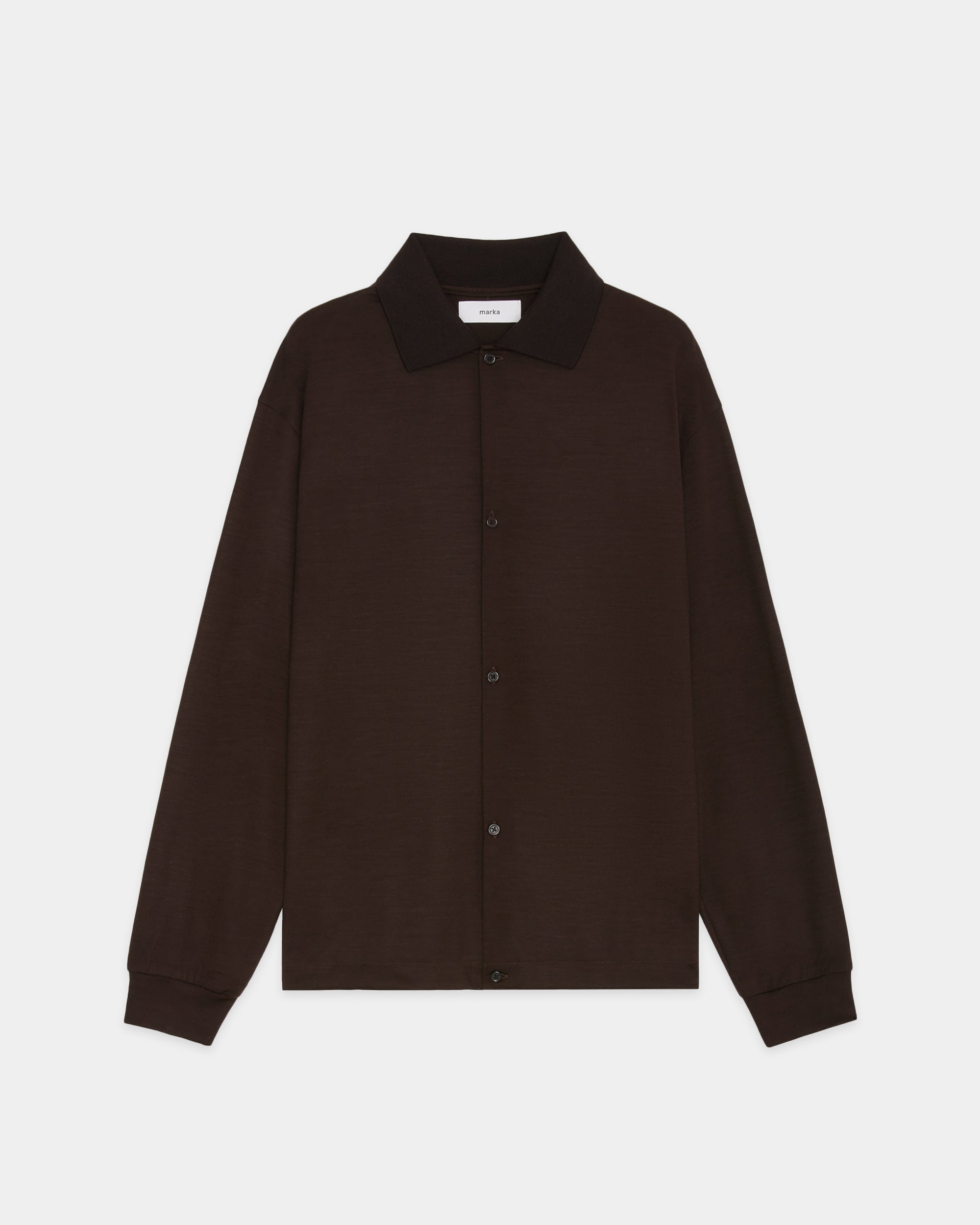 Super 100s Washable Wool Jersey / Shirt Cardigan, Dark Brown