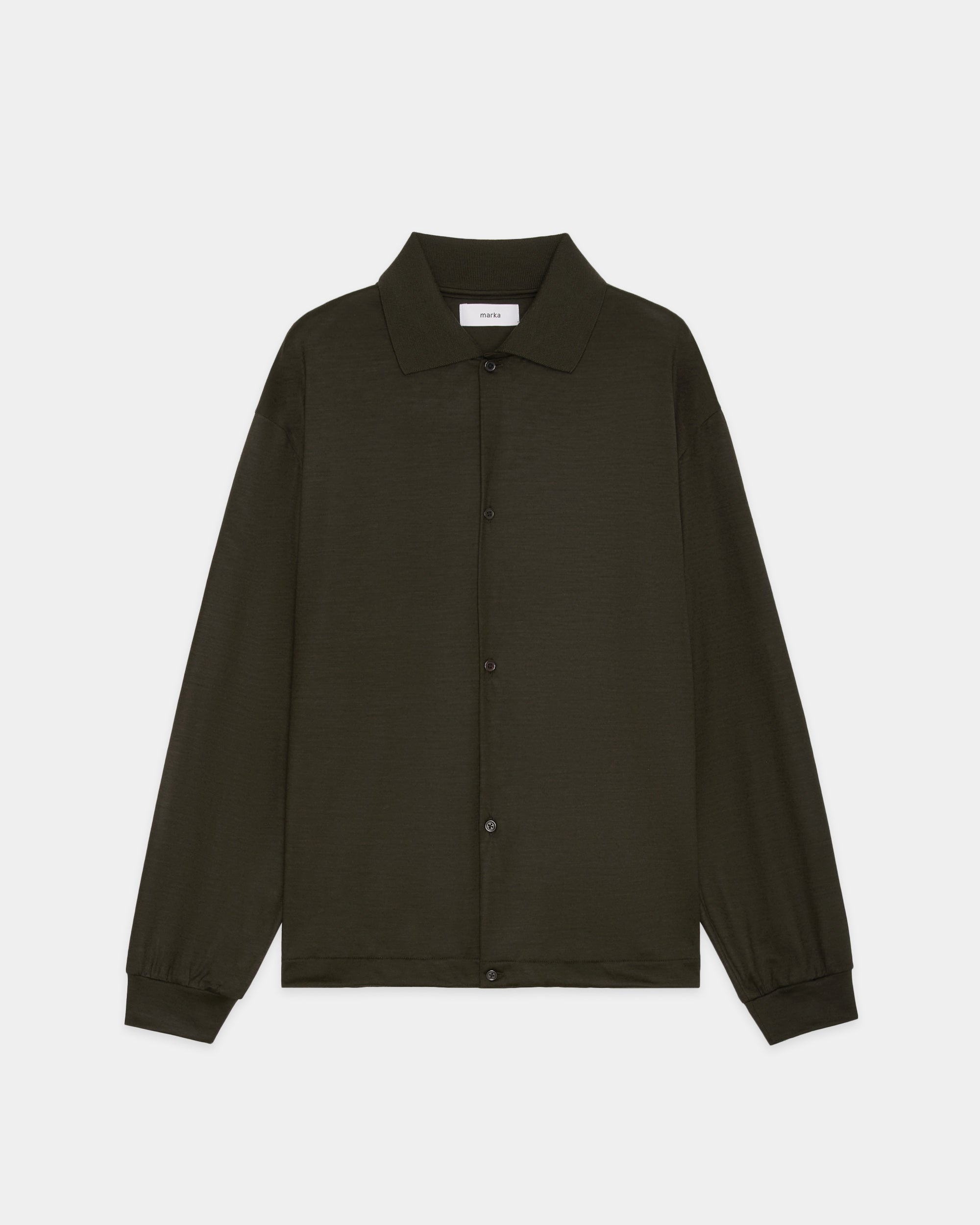Super 100s Washable Wool Jersey / Shirt Cardigan, Dark Olive