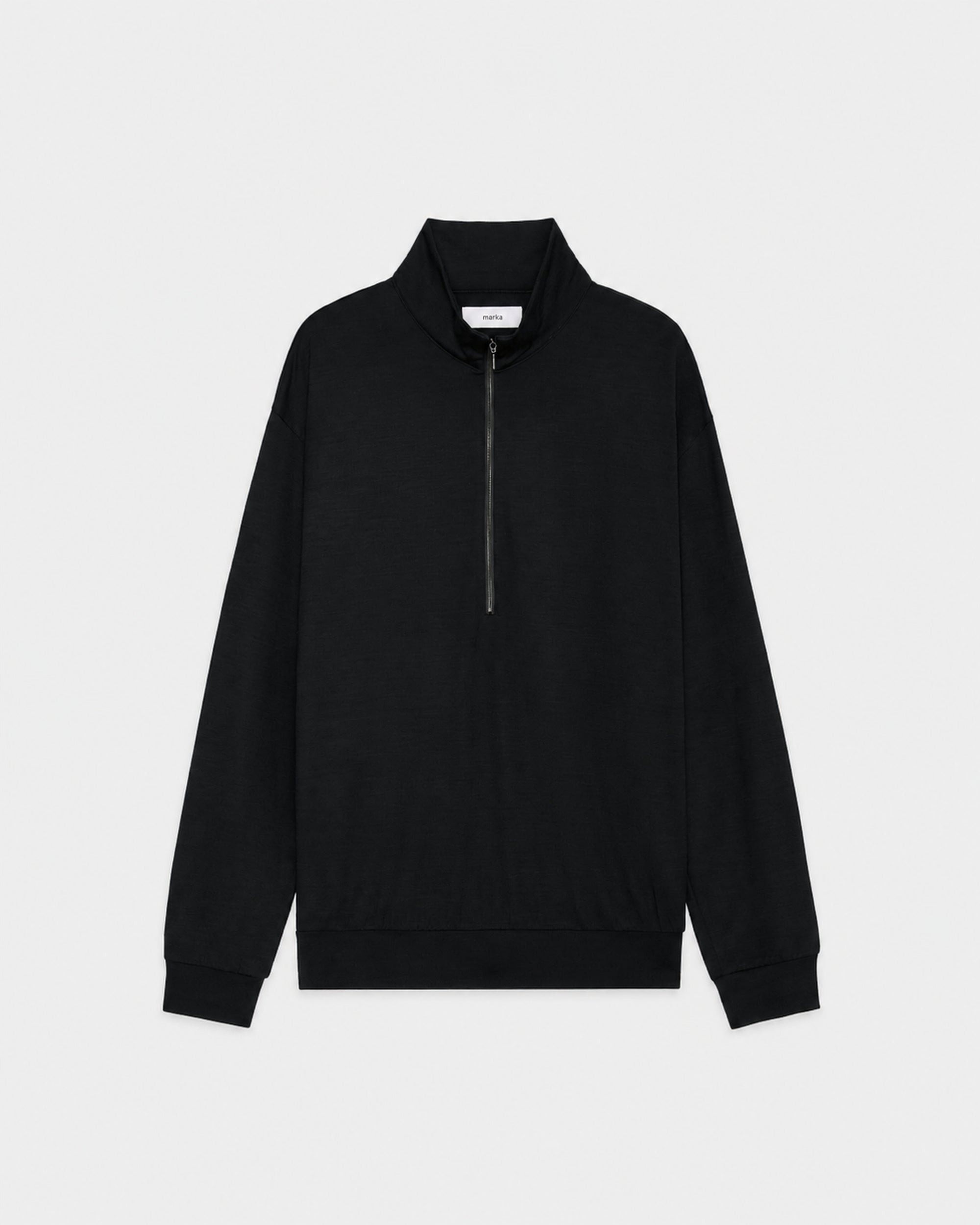 【PARKING別注】スーパー100s ウォッシャブルウール天竺 / ハーフジップスタンド, Black