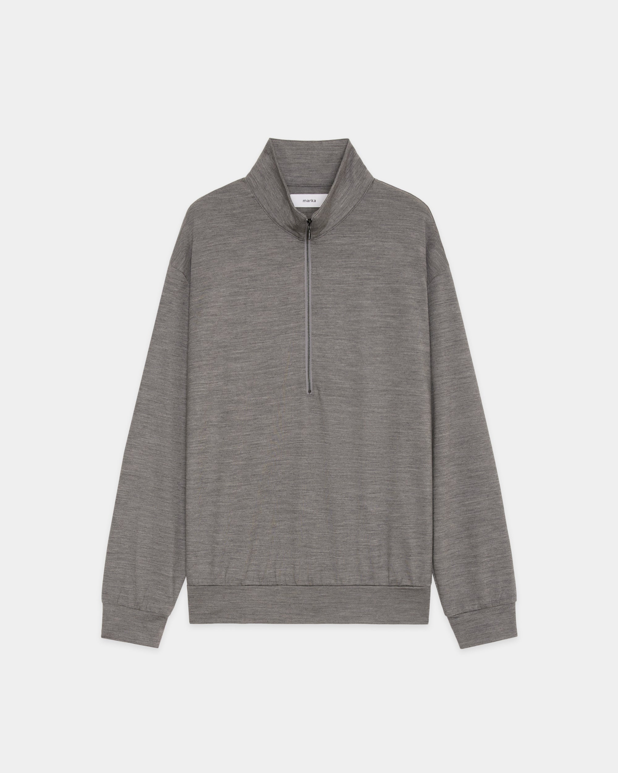 Super 100s Washable Wool Jersey Half-Zip Stand, Top Gray