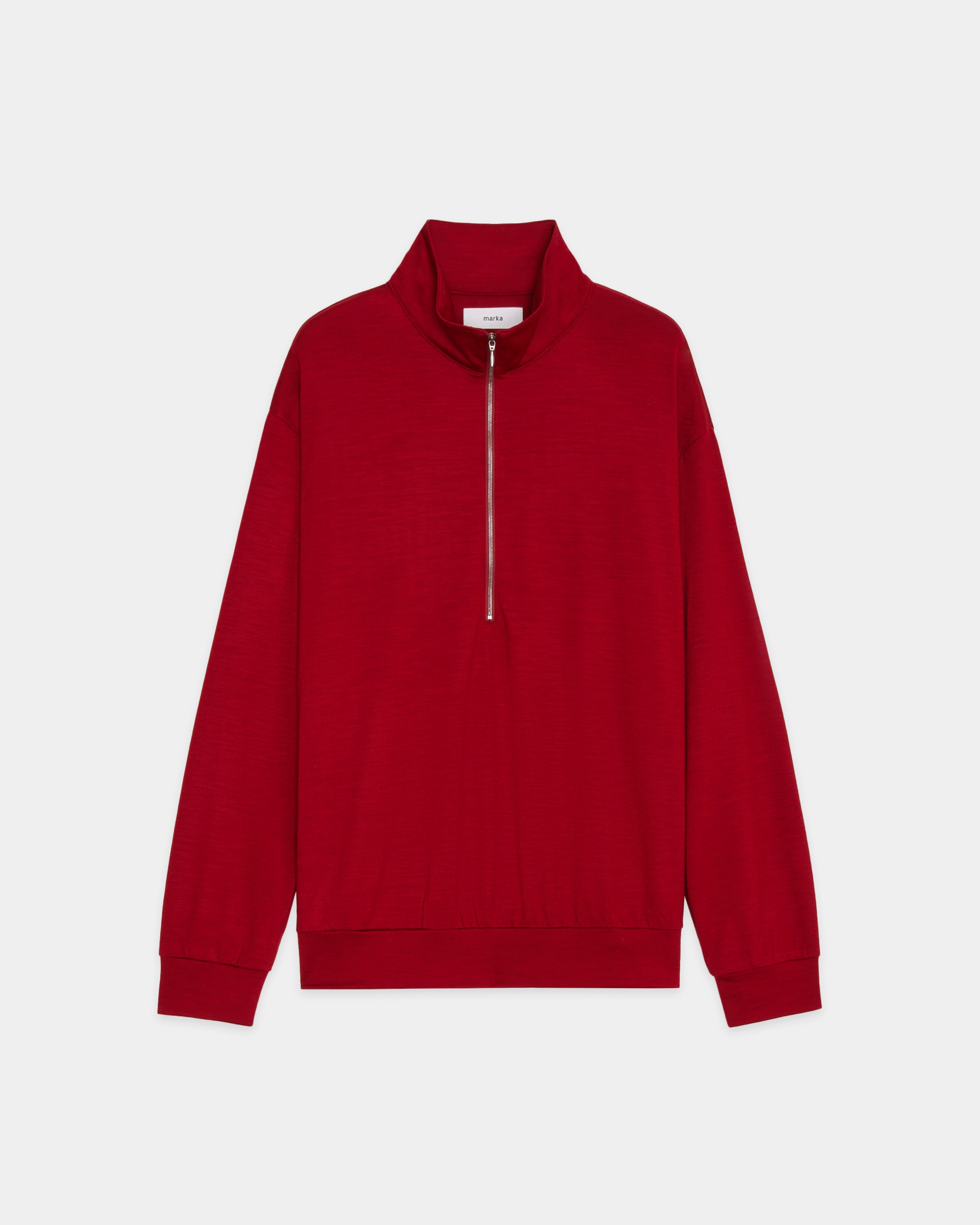 Super 100s Washable Wool Jersey Half-Zip Stand, Red