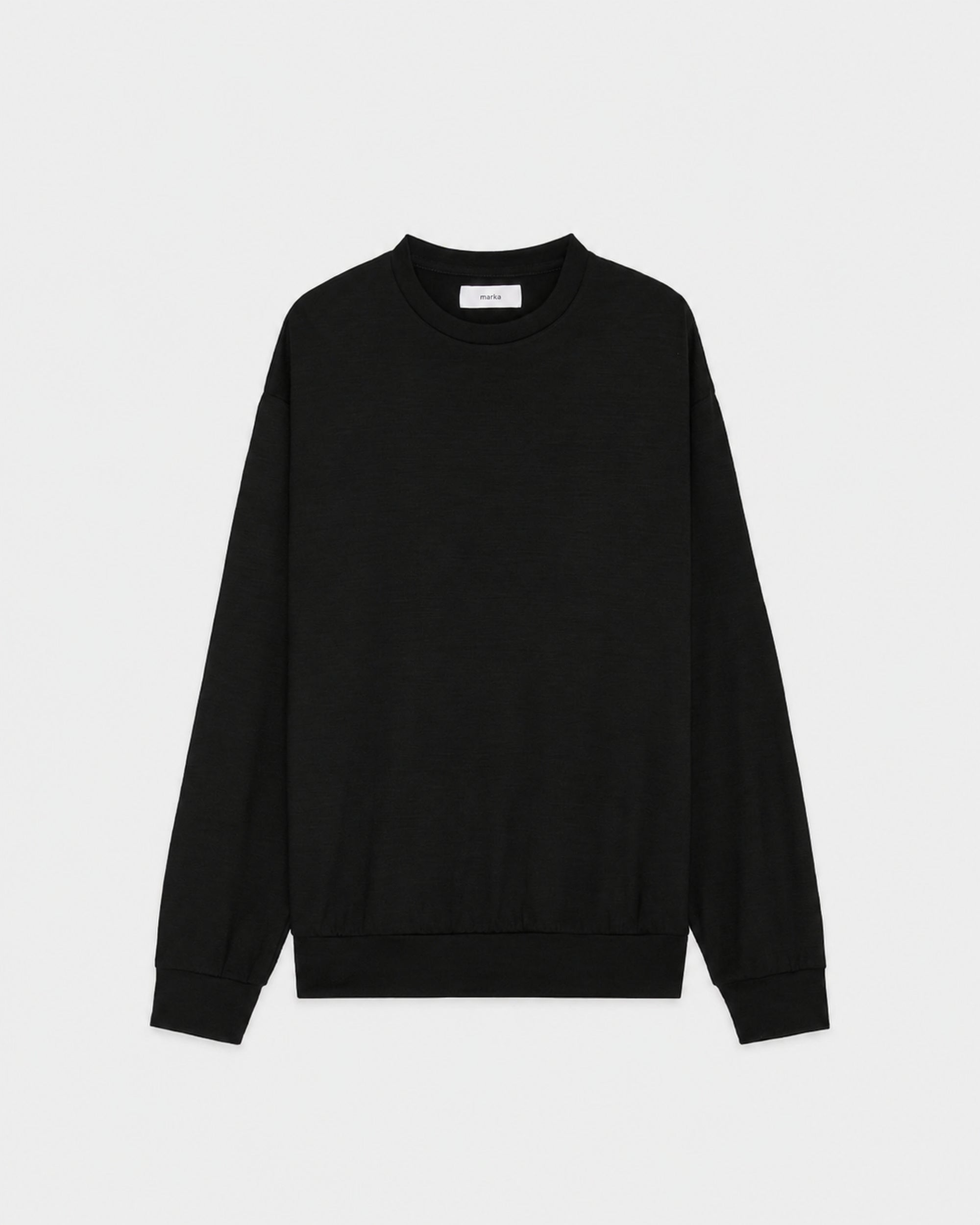 【PARKING別注】スーパー100sウォッシャブルウール天竺 / クルーネック L/S Tee, Black
