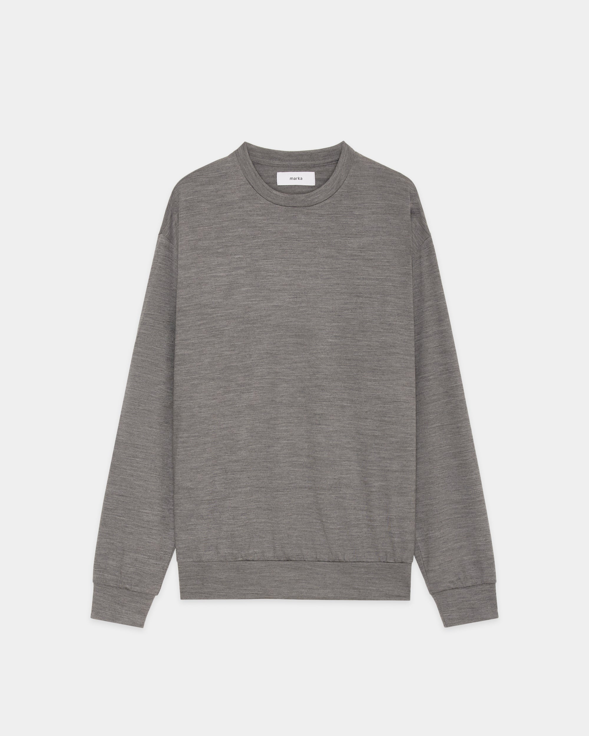 Super 100s Washable Wool Jersey / Crew Neck L/S Tee, Top Gray